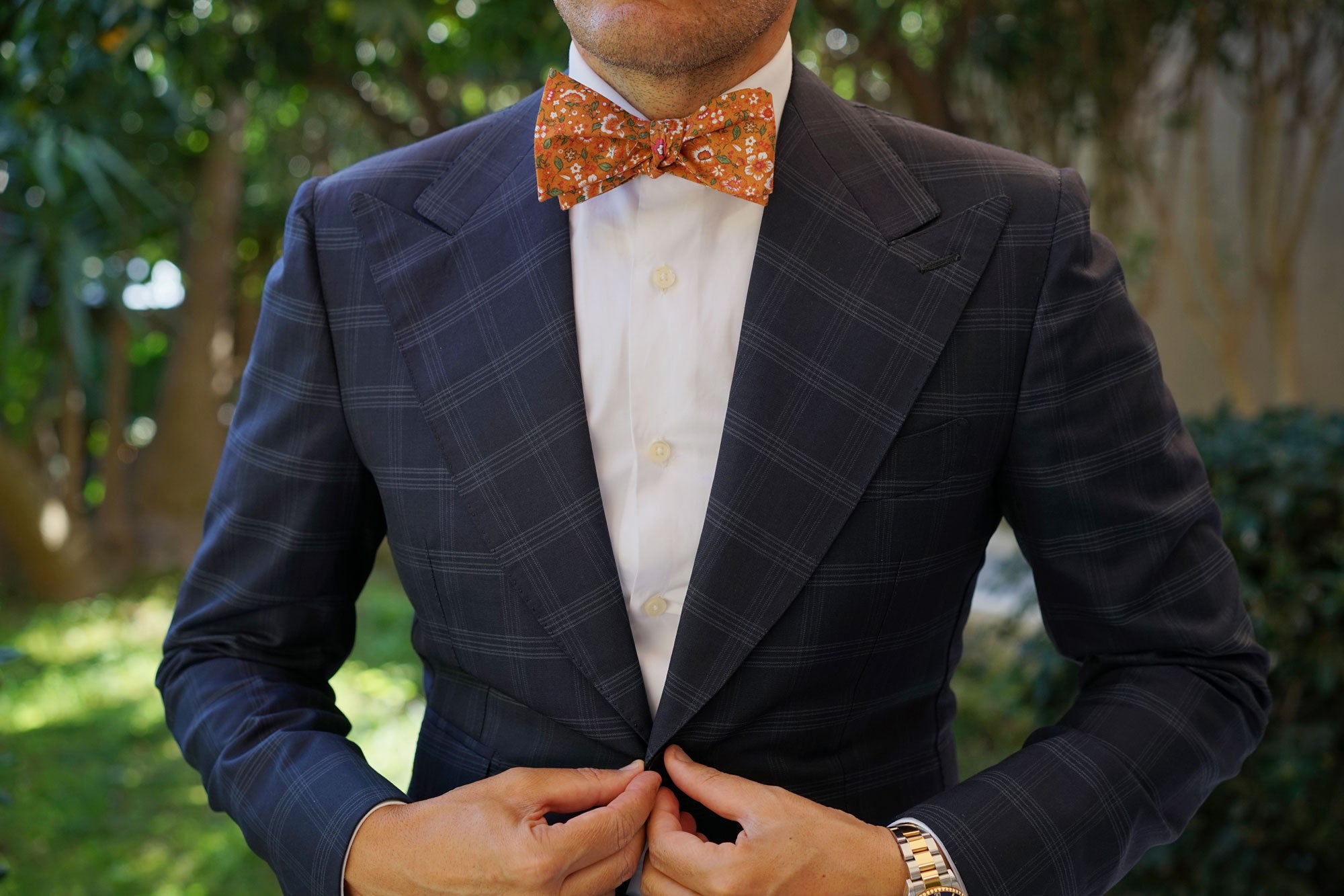 Terracotta Orange Floral Self Bow Tie