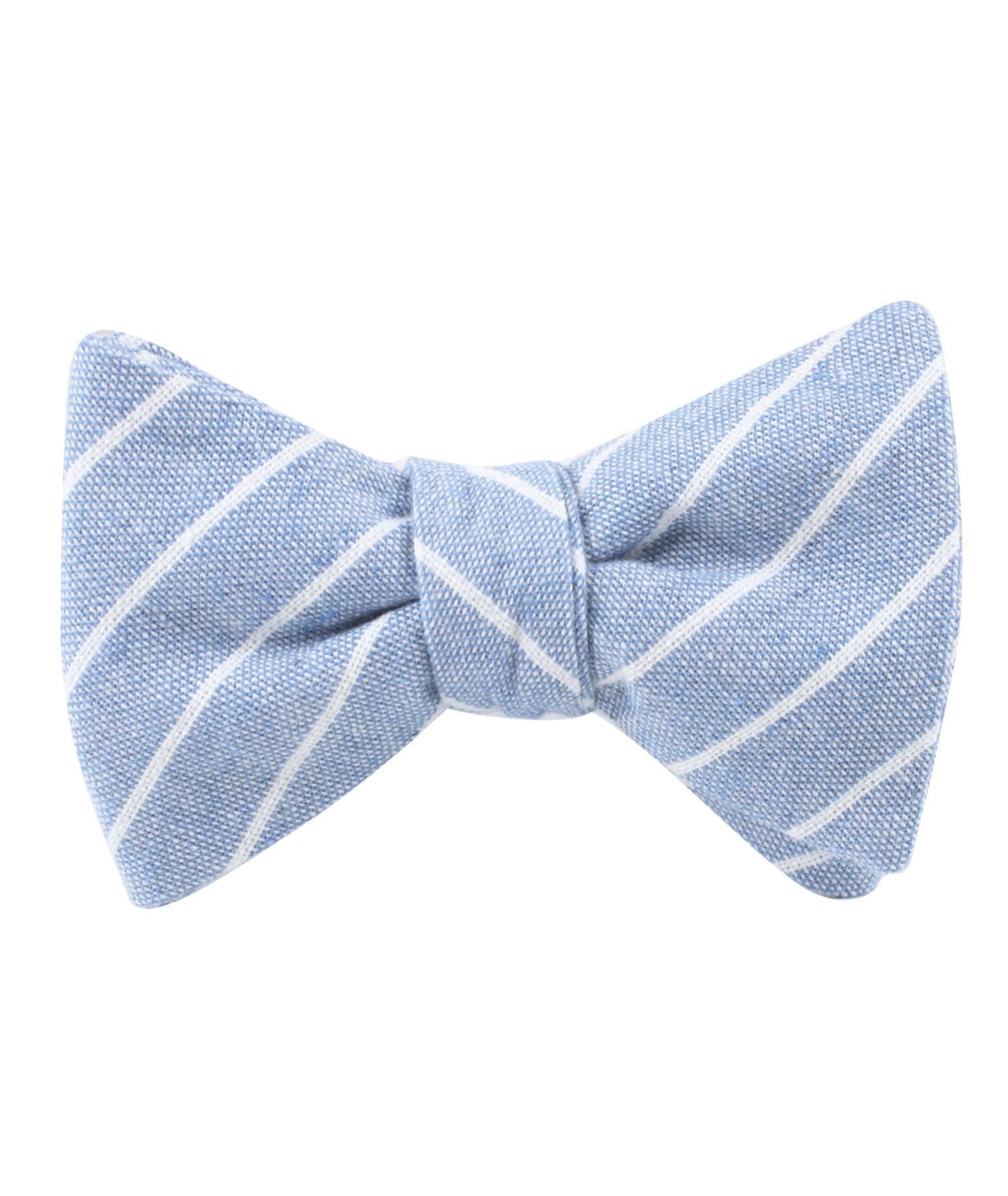 Blue Barney Pin Stripe Linen Self Bow Tie