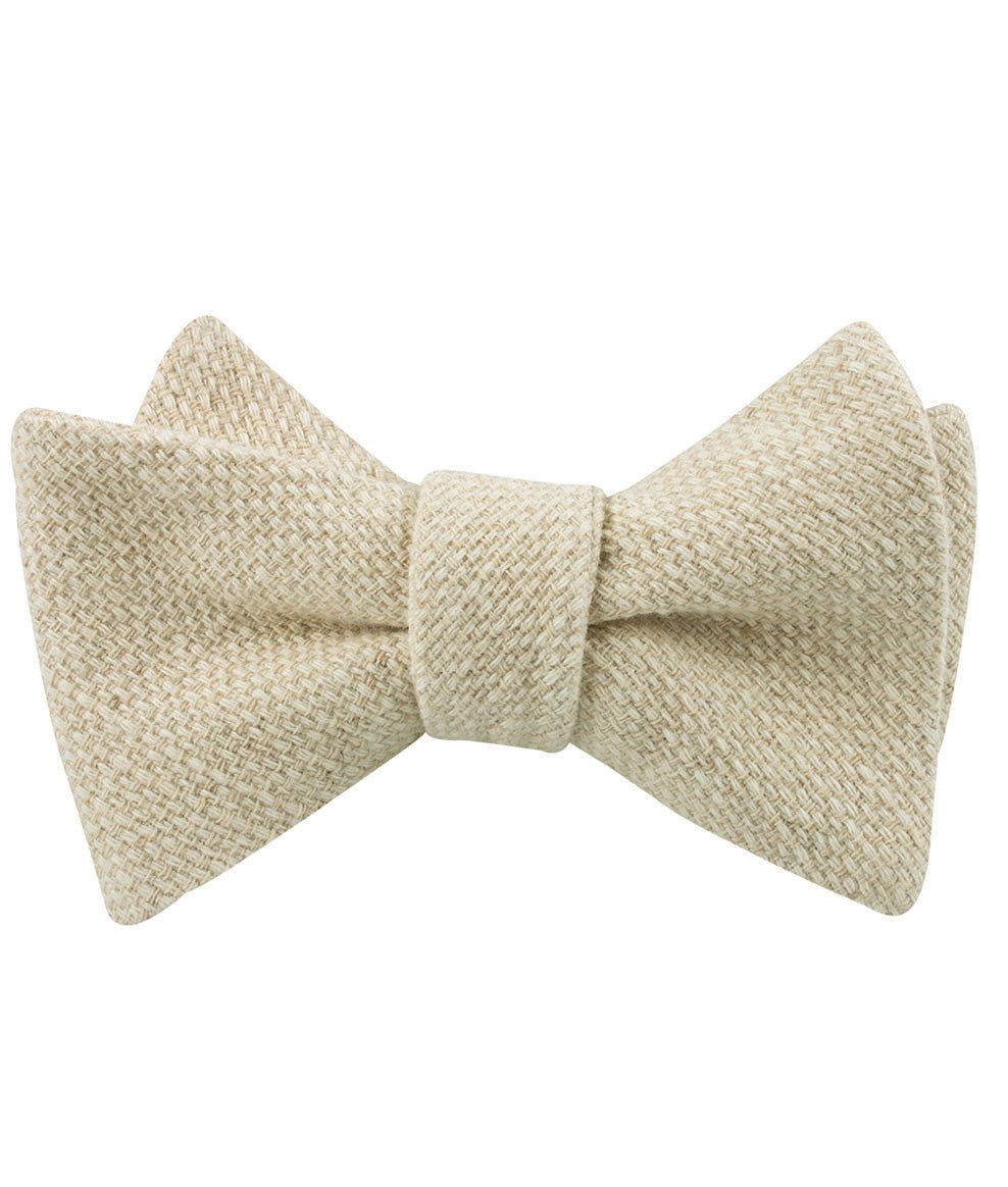 Champagne Basket Weave Linen Self Bow Tie