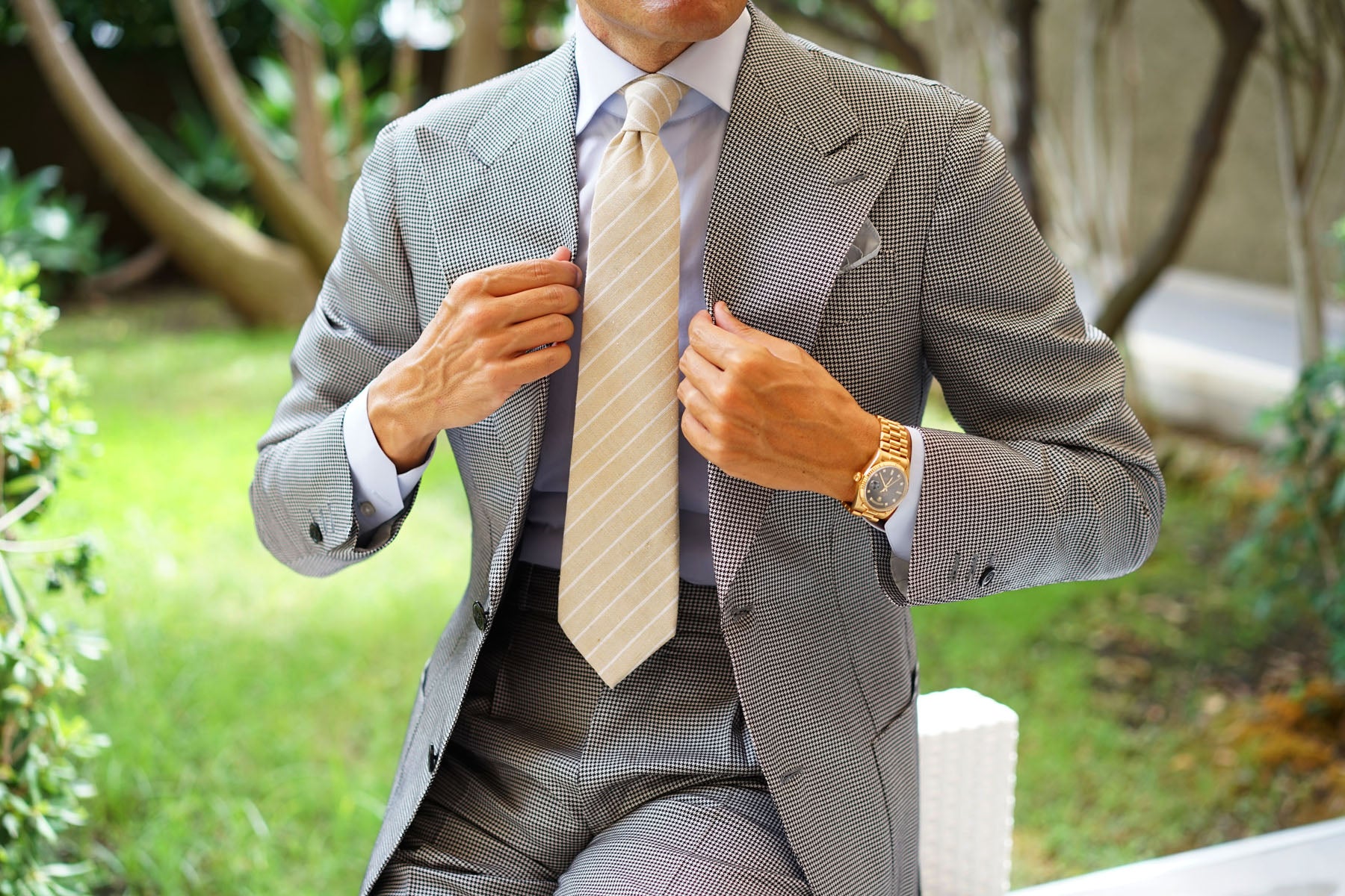 Khaki Linen Pinstripe Tie