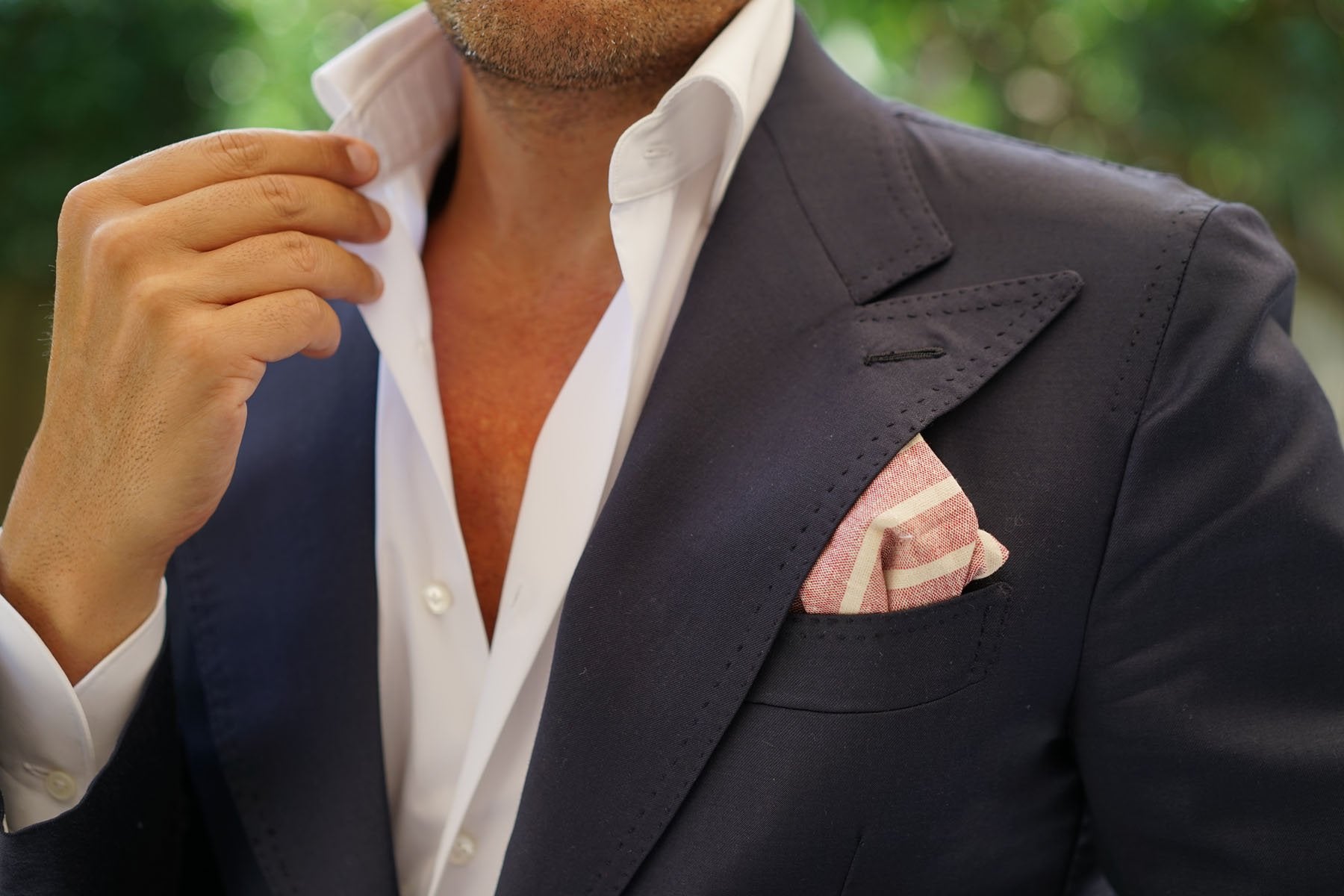 Turkish Delight Red Stripe Linen Pocket Square