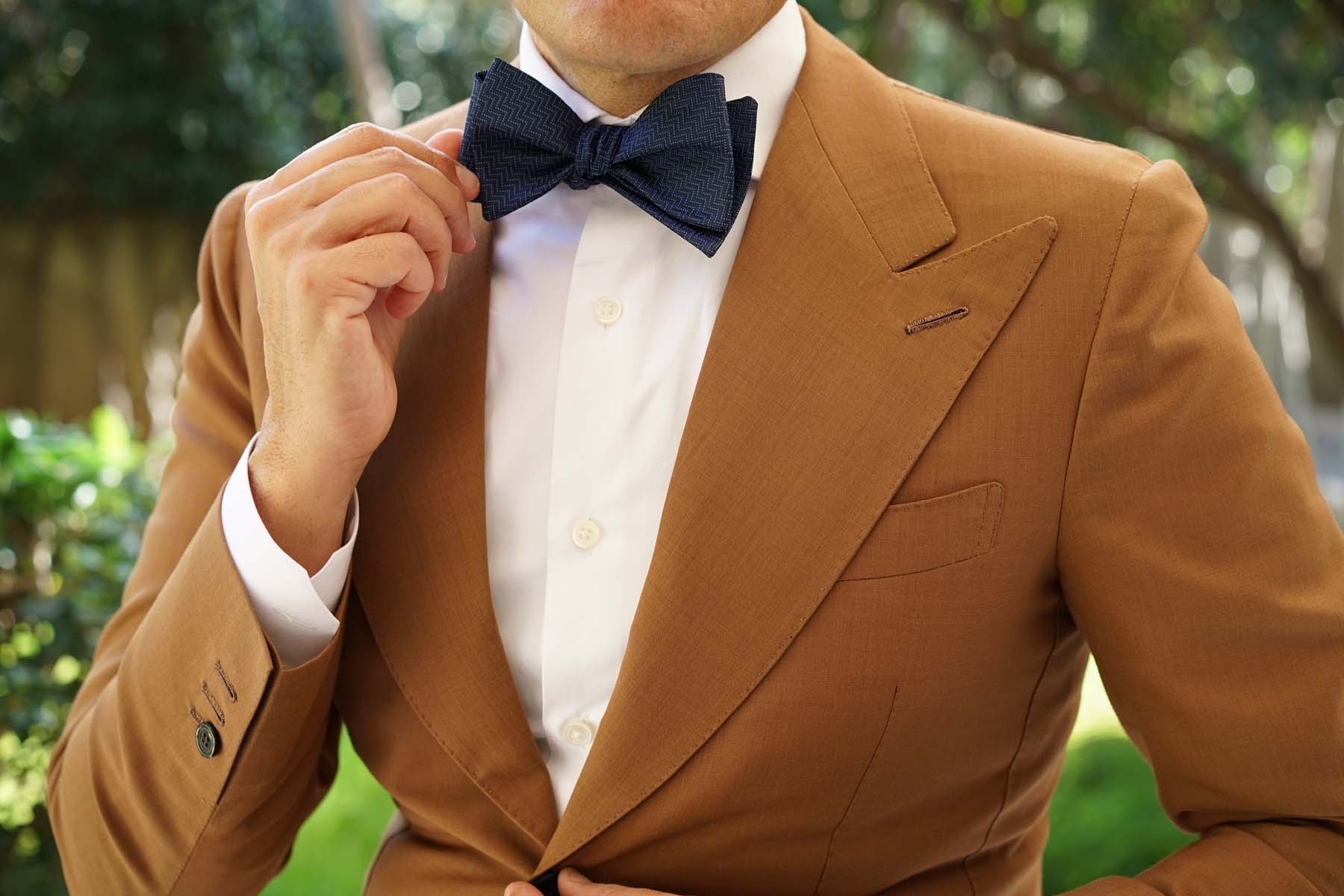 Aztec Blue Herringbone Self Bow Tie