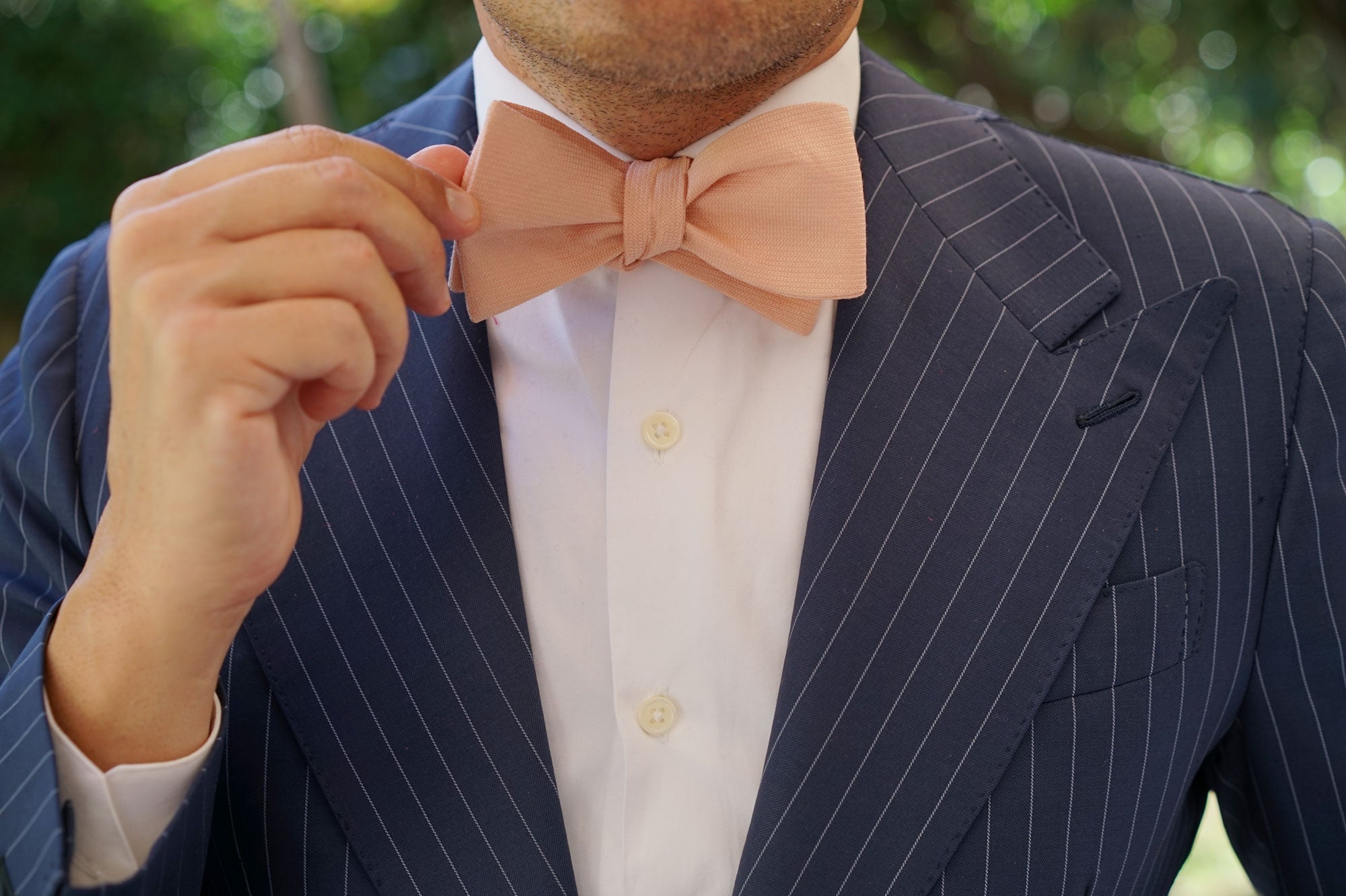 Blush Beige Linen Self Bow Tie