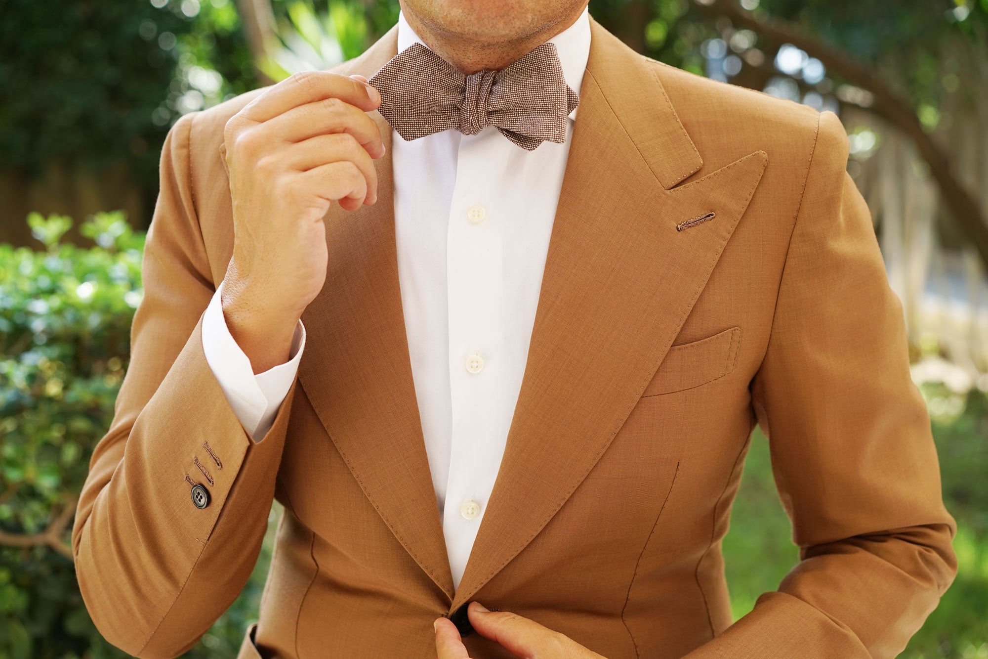 Brown Gingerbread Linen Diamond Self Bow Tie