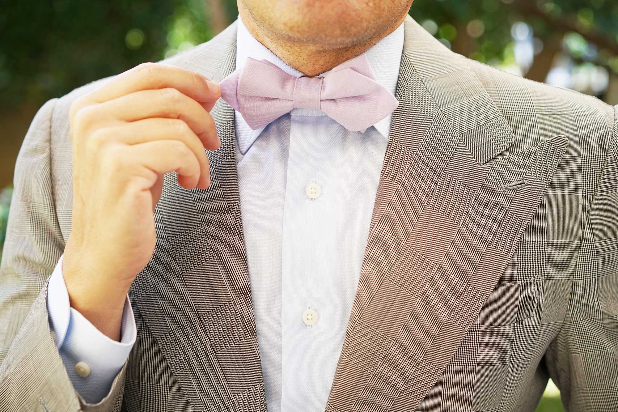 Purple Lilac Lavender Slub Linen Diamond Bow Tie