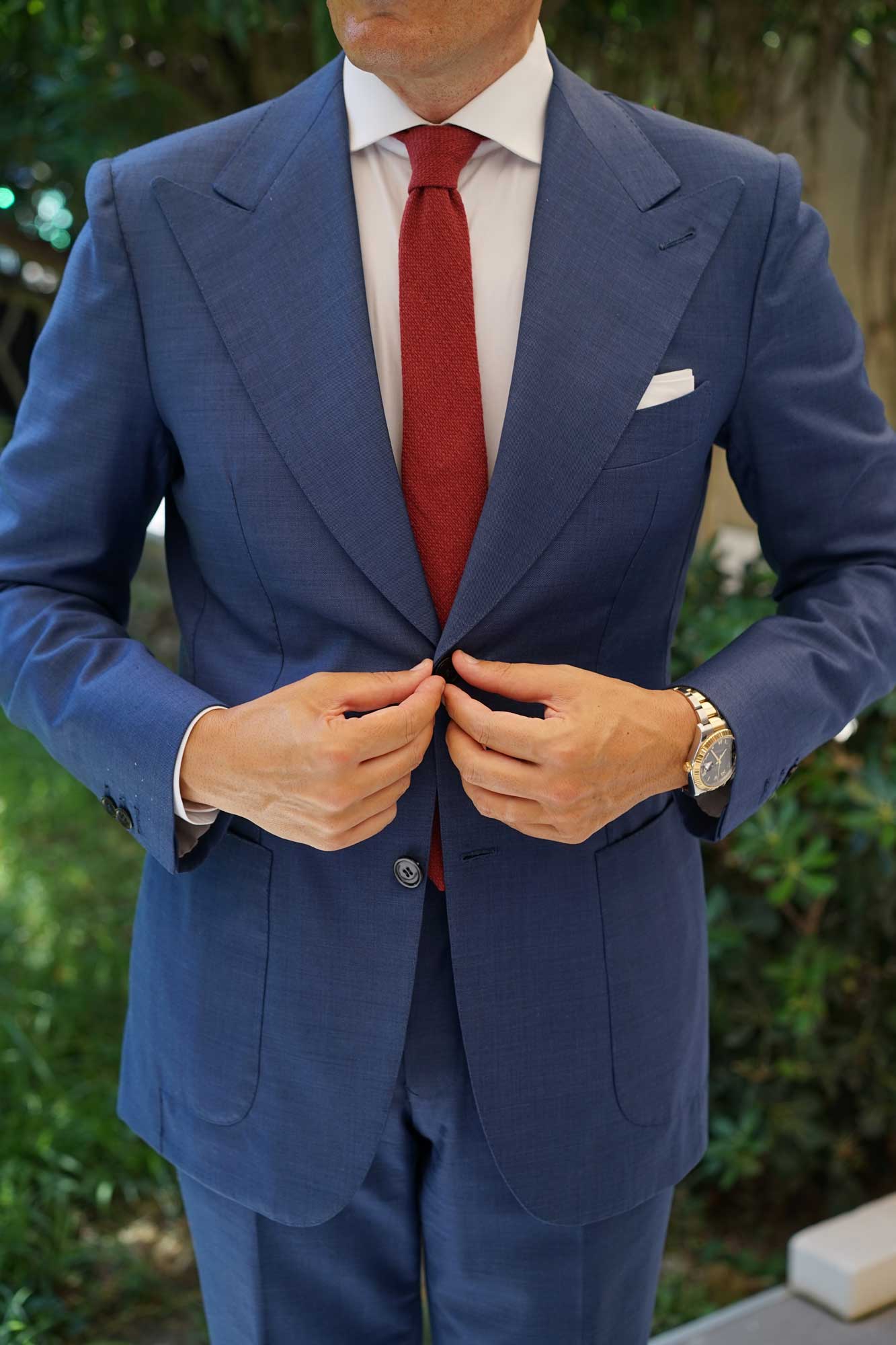 Burnt Burgundy Basket Weave Linen Skinny Tie