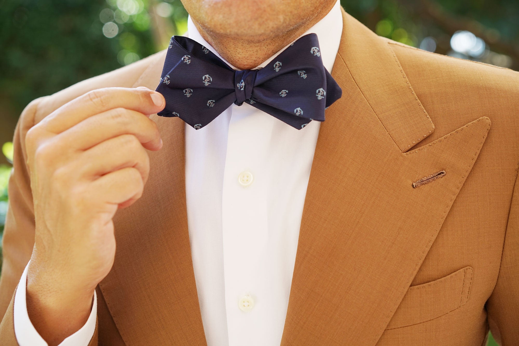 Navy Blue Sail Anchor Self Tie Diamond Tip Bow Tie