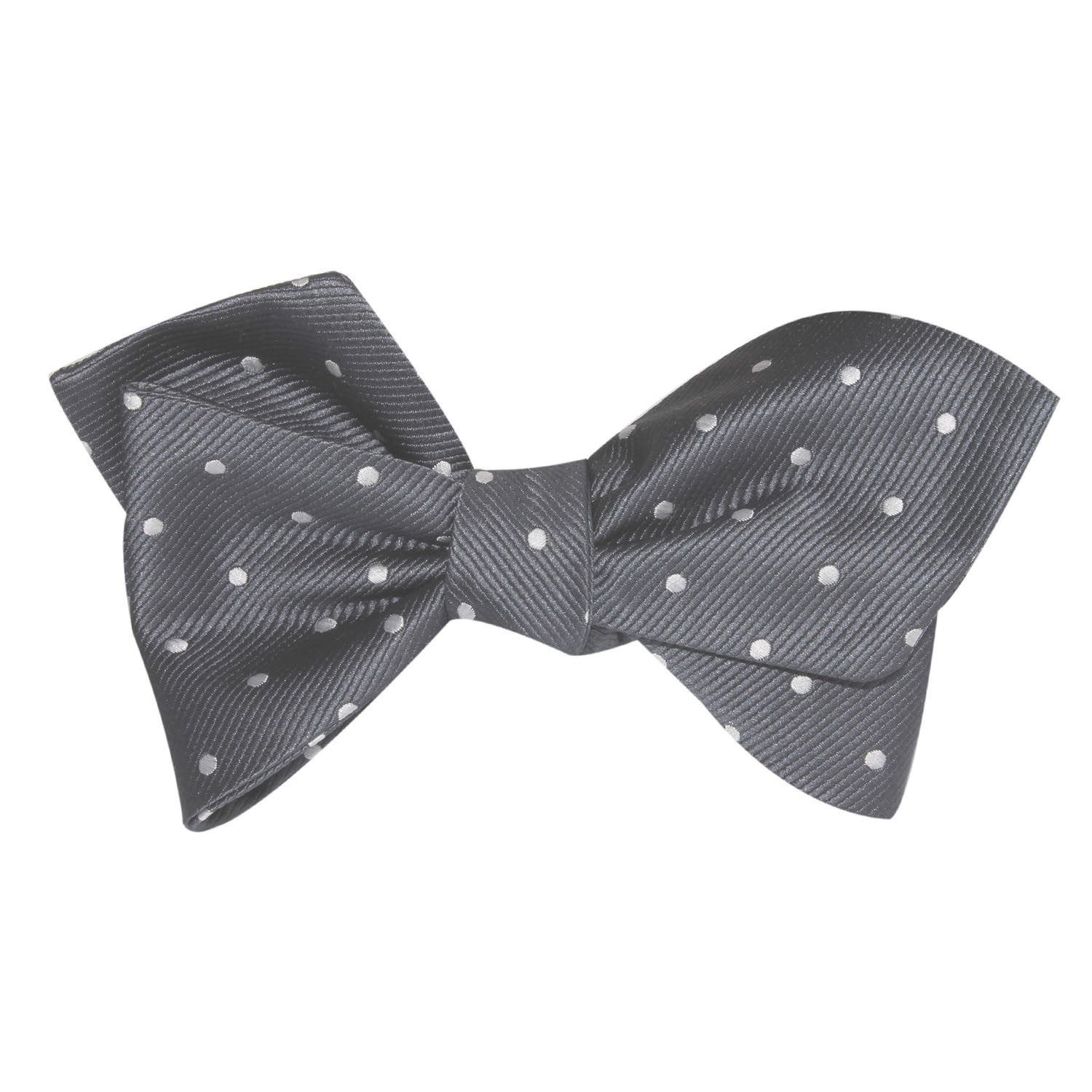 Charcoal Grey with White Polka Dots Self Tie Diamond Tip Bow Tie