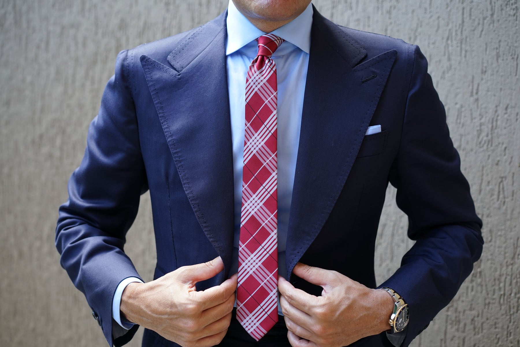 Scarlet Maroon with White Stripes Skinny Tie