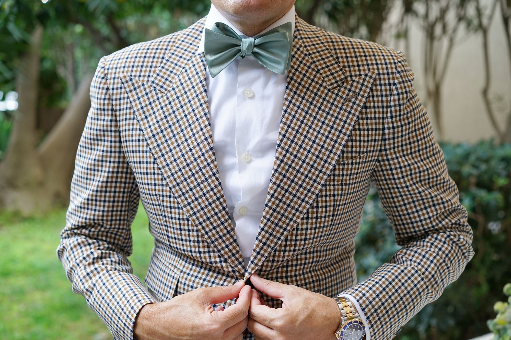 Sage Green Satin Self Bow Tie