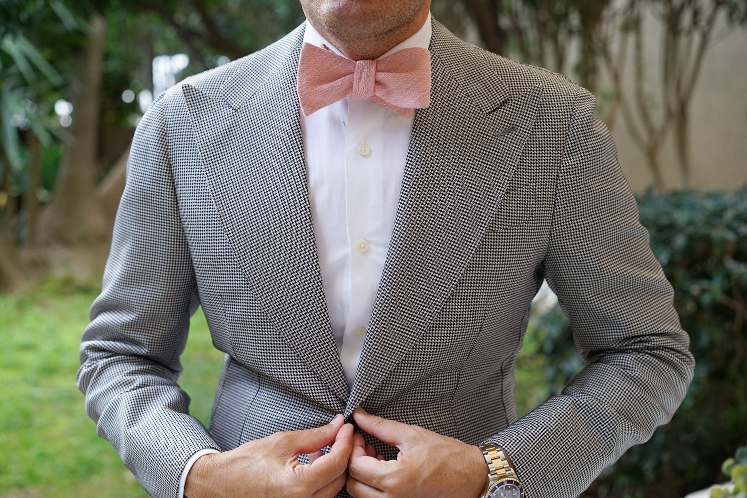 Blush Flamingo Pink Linen Self Bow Tie