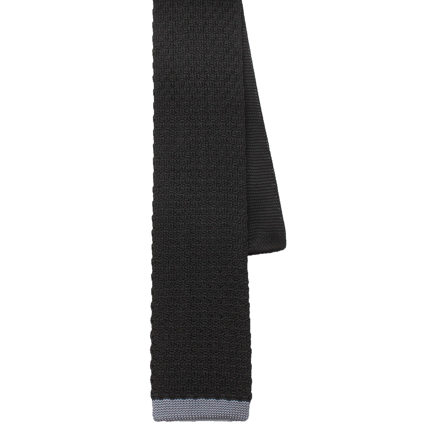 Black Knitted Tie with Grey Flat End