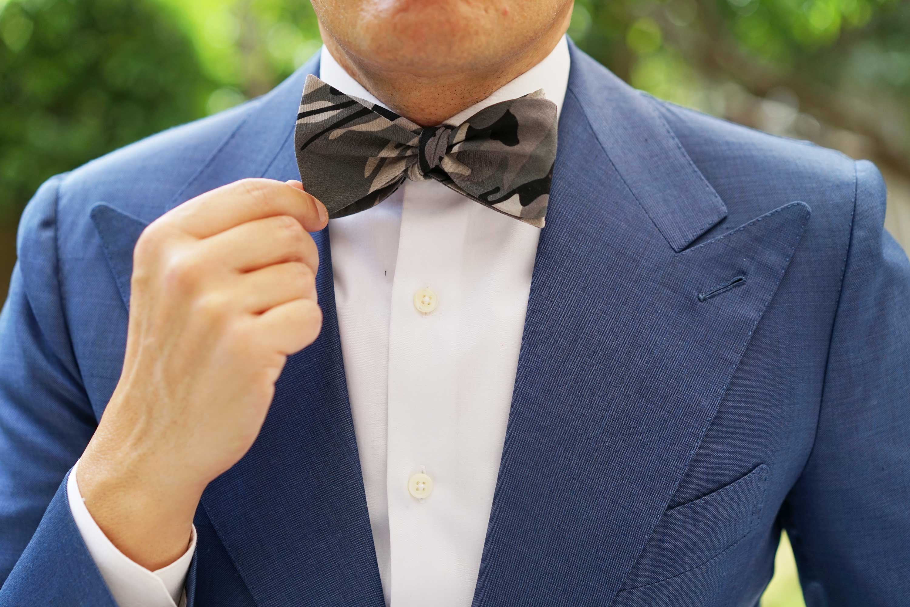 Grey Camo Self Bow Tie