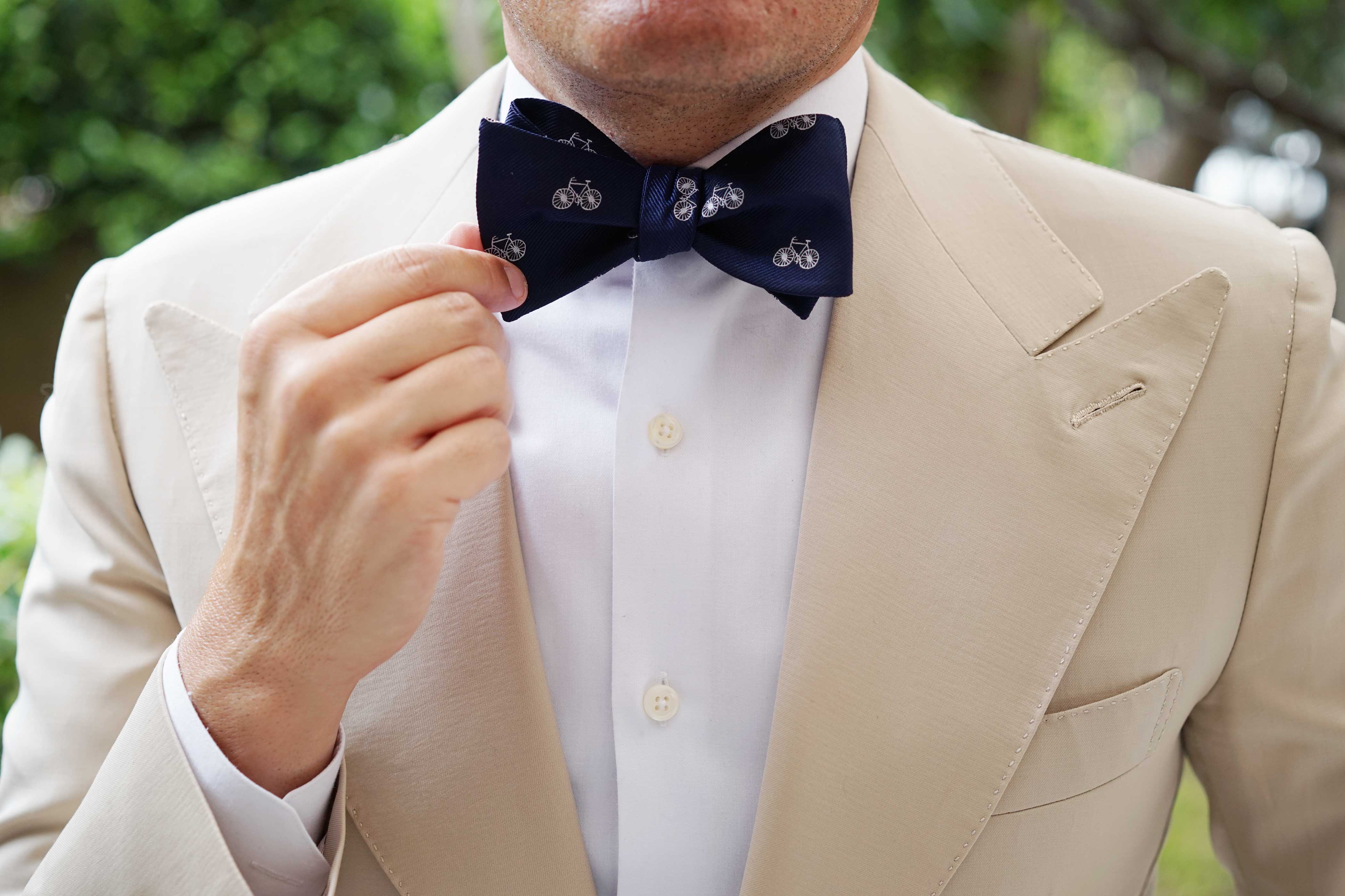 Navy Blue French Bicycle Self Tie Bow Tie