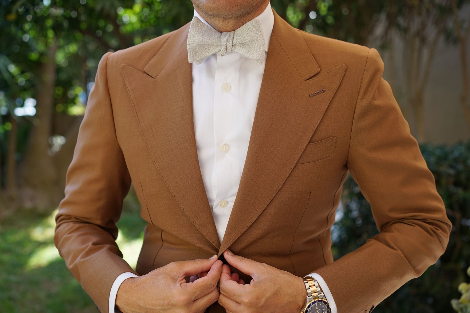 Sterling Silver Grey Linen Self Bow Tie