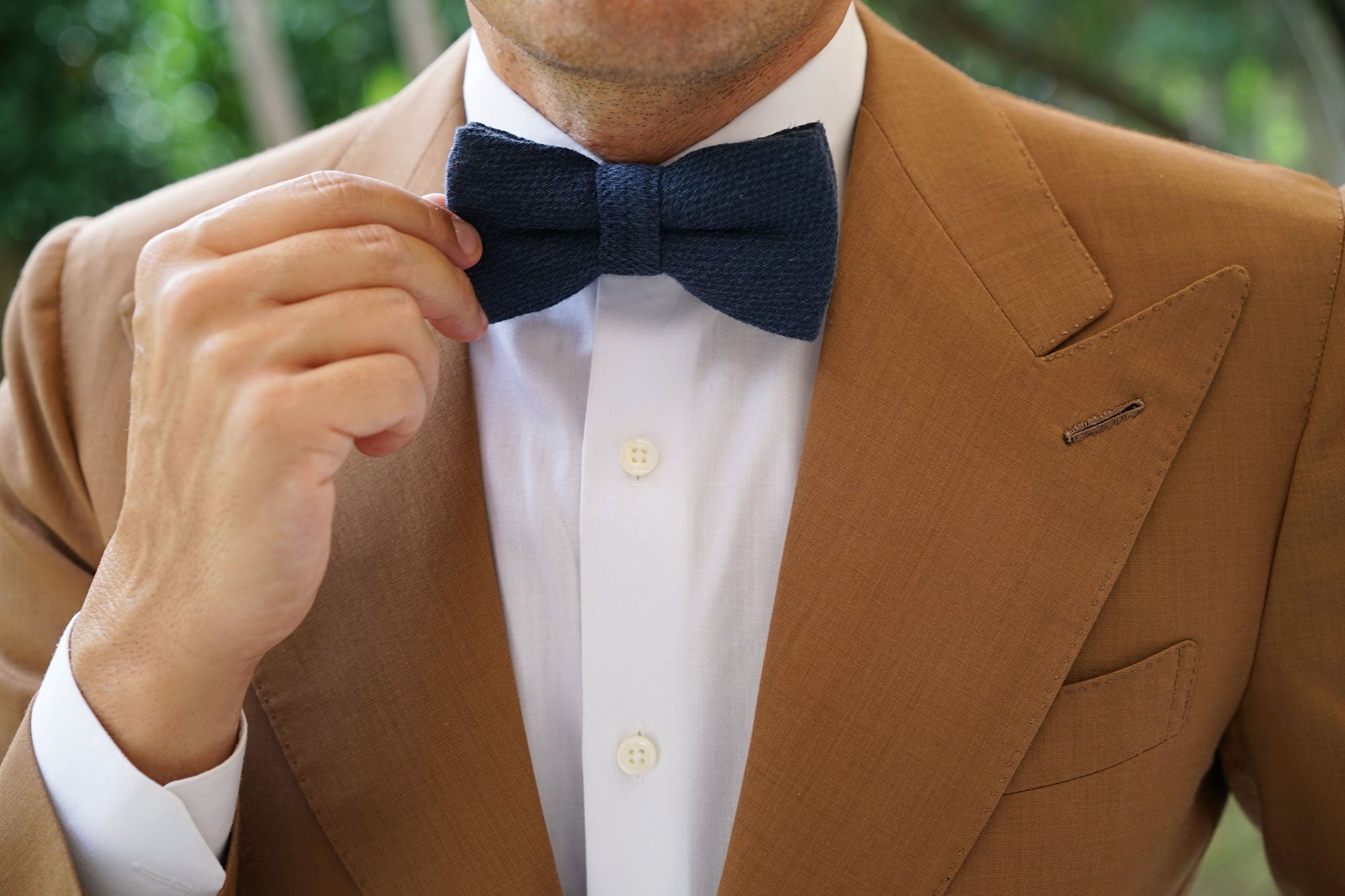 Marine Navy Blue Linen Bow Tie