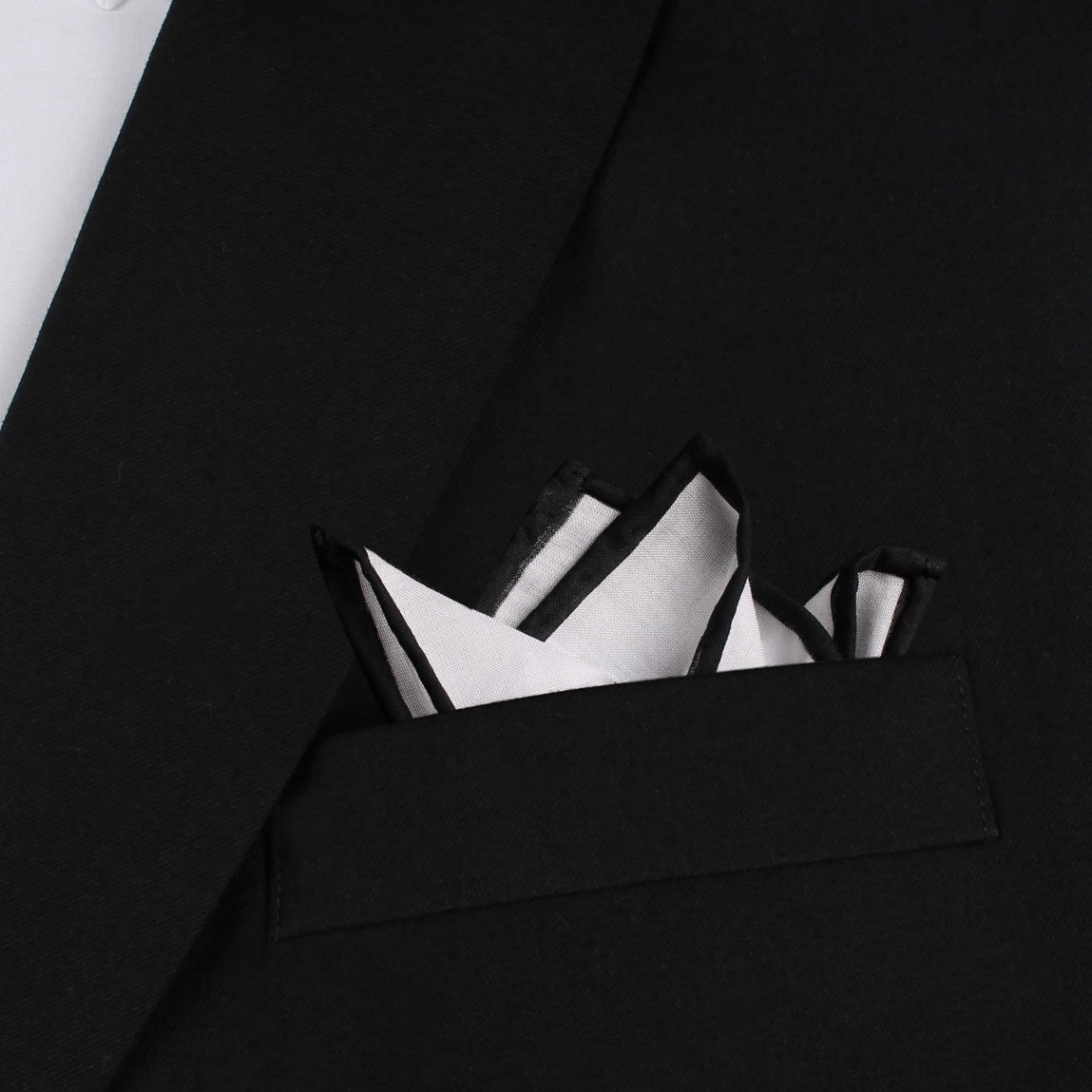 White Cotton Pocket Square with Black Border