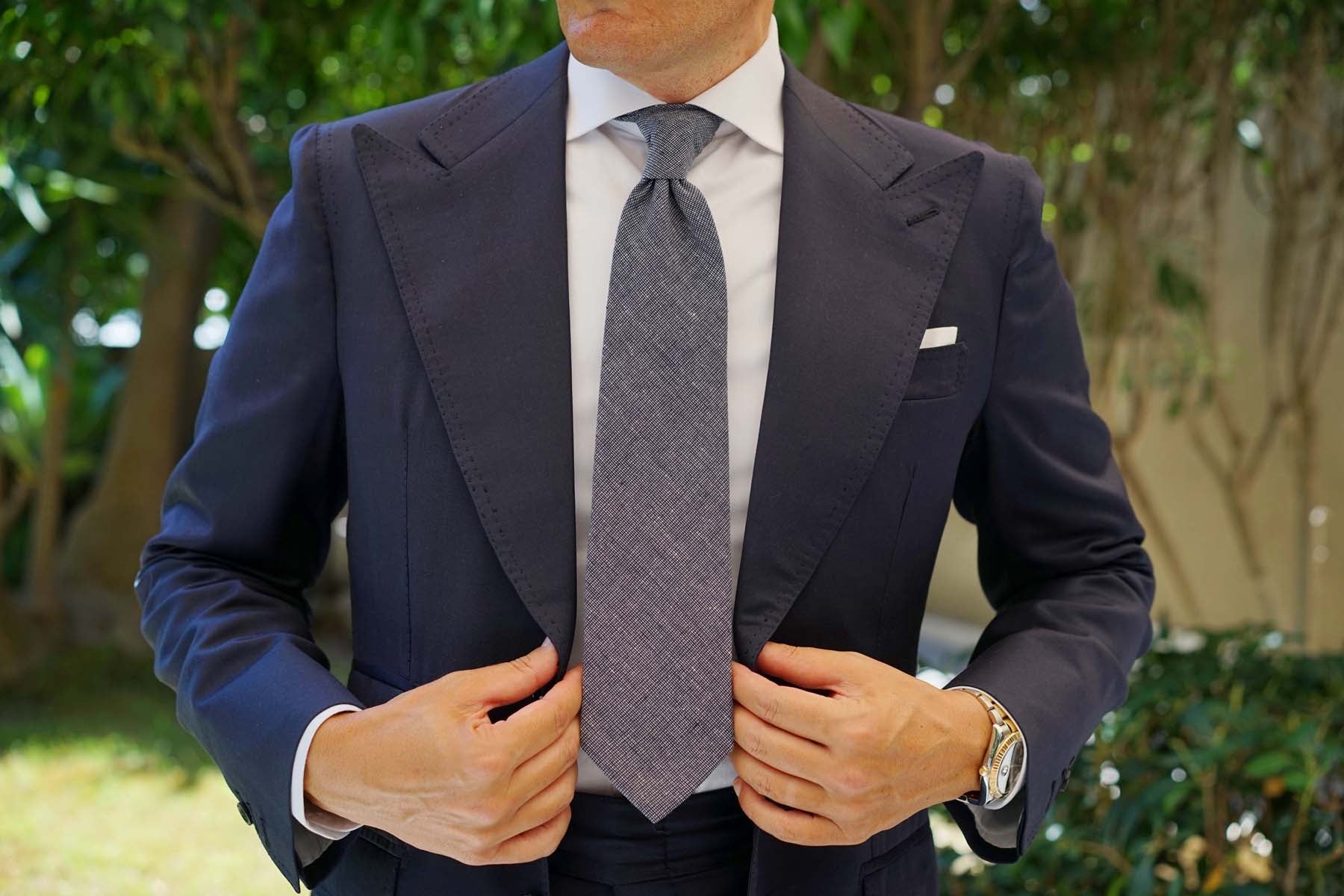 Navy Blue Needle Stitch Linen Necktie