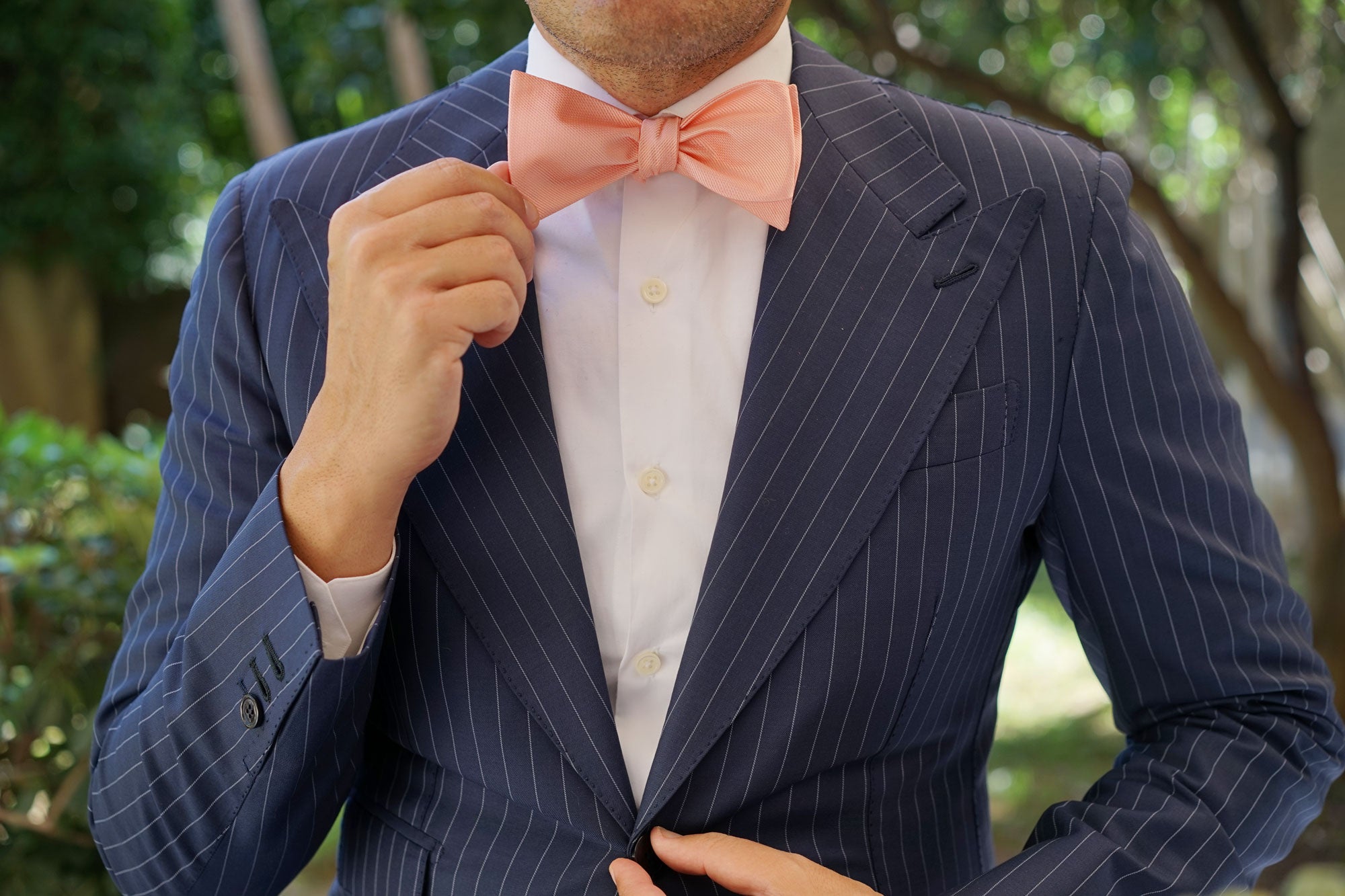 Bellini Peach Weave Self Bow Tie