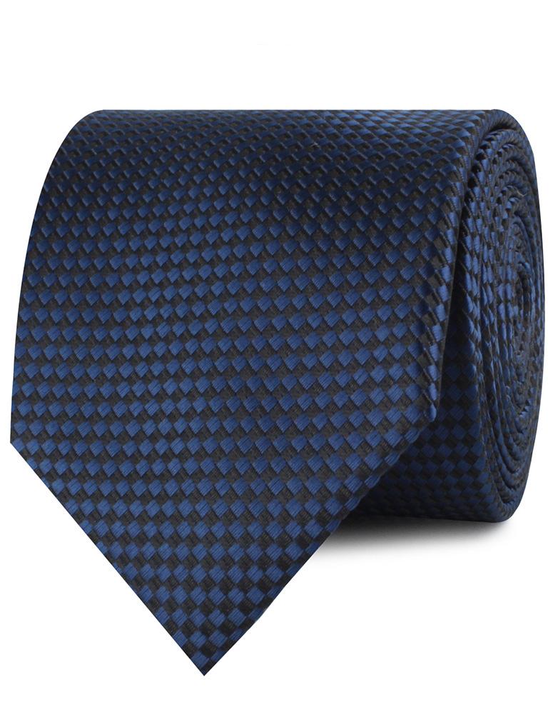 Navy Blue Basket Weave Checkered Necktie