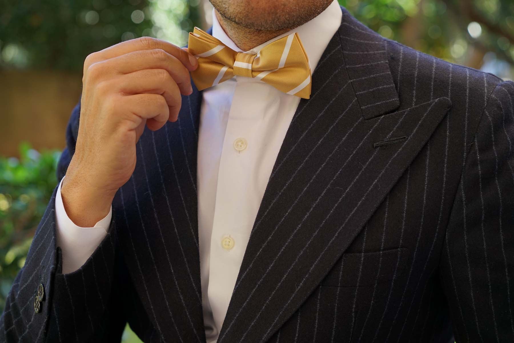 Gold Striped Bow Tie