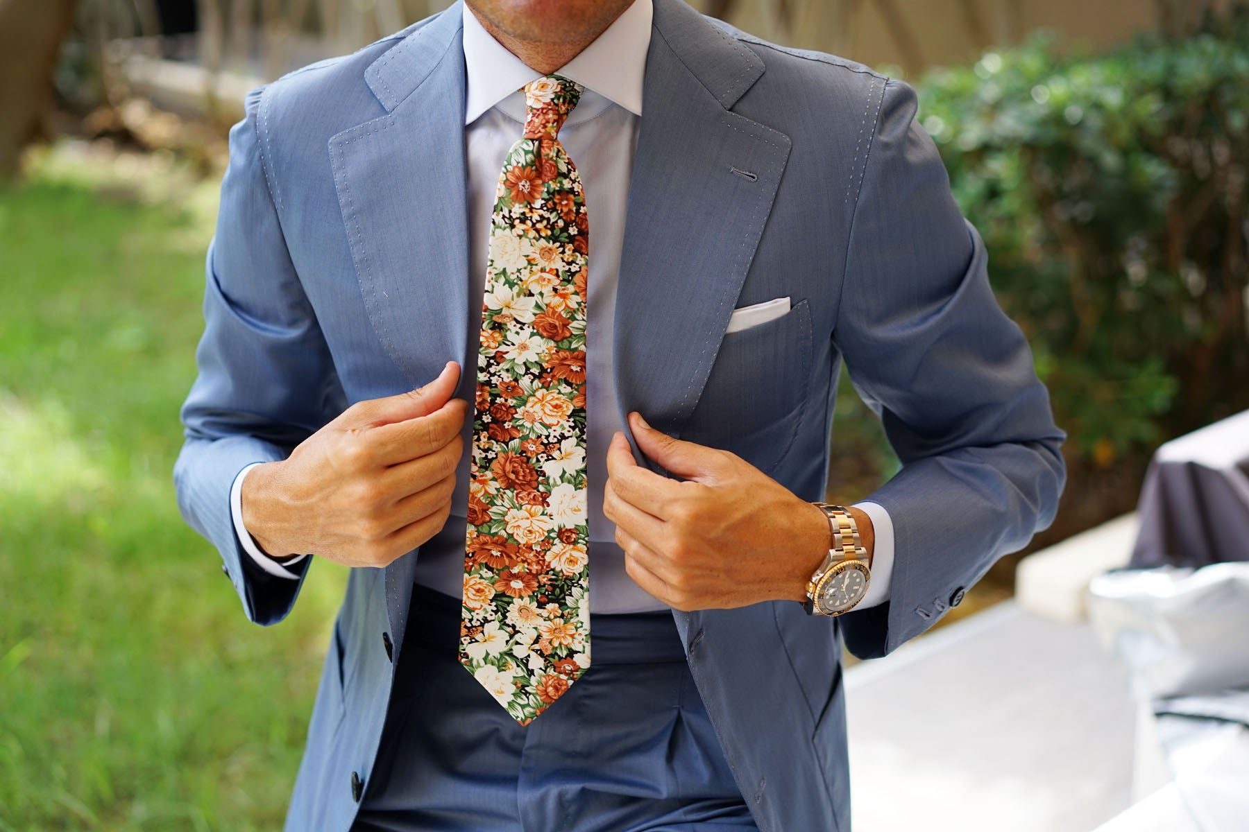 San Pietro Orange Floral Tie