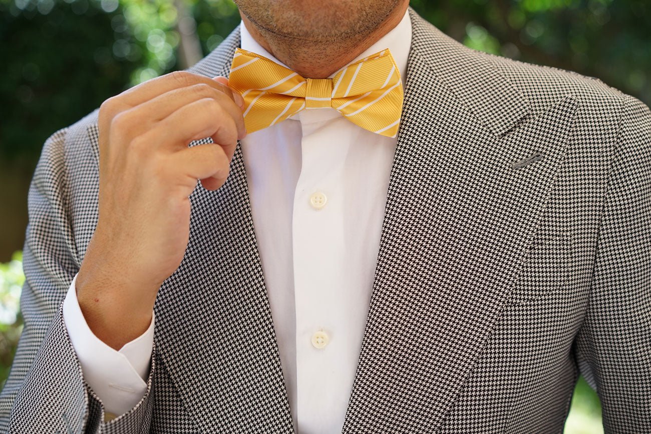 Sunflower Yellow Double Stripe Bow Tie