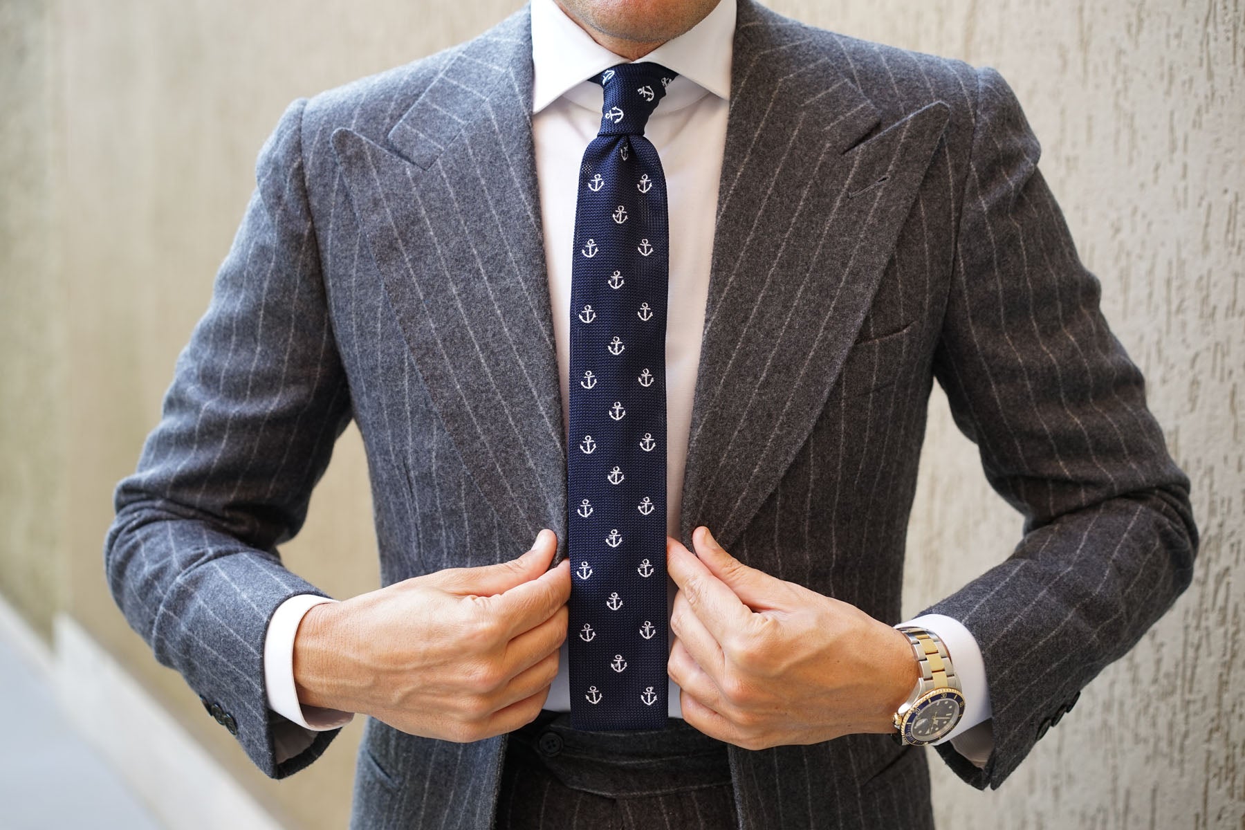 Navy Blue OTAA Anchor Knitted Tie