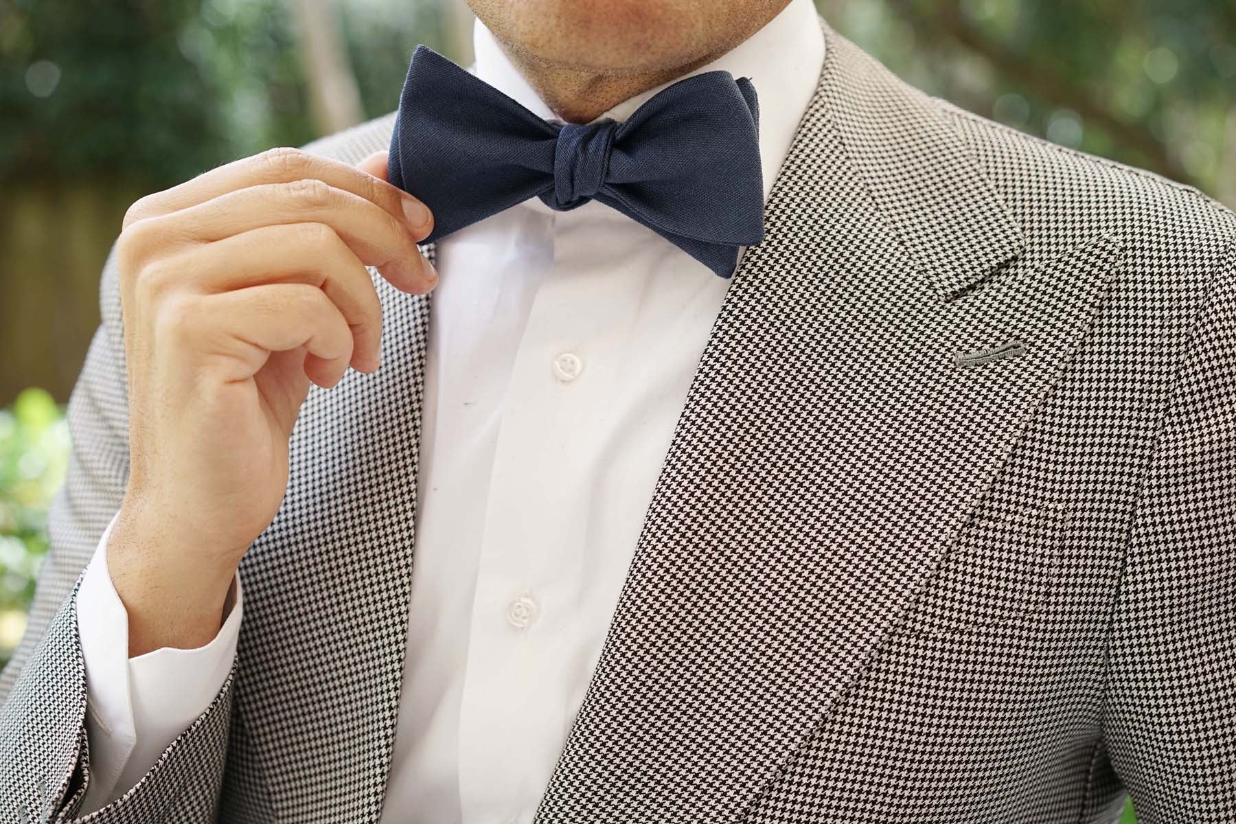 Navy Blue Slub Linen Self Tie Bow Tie