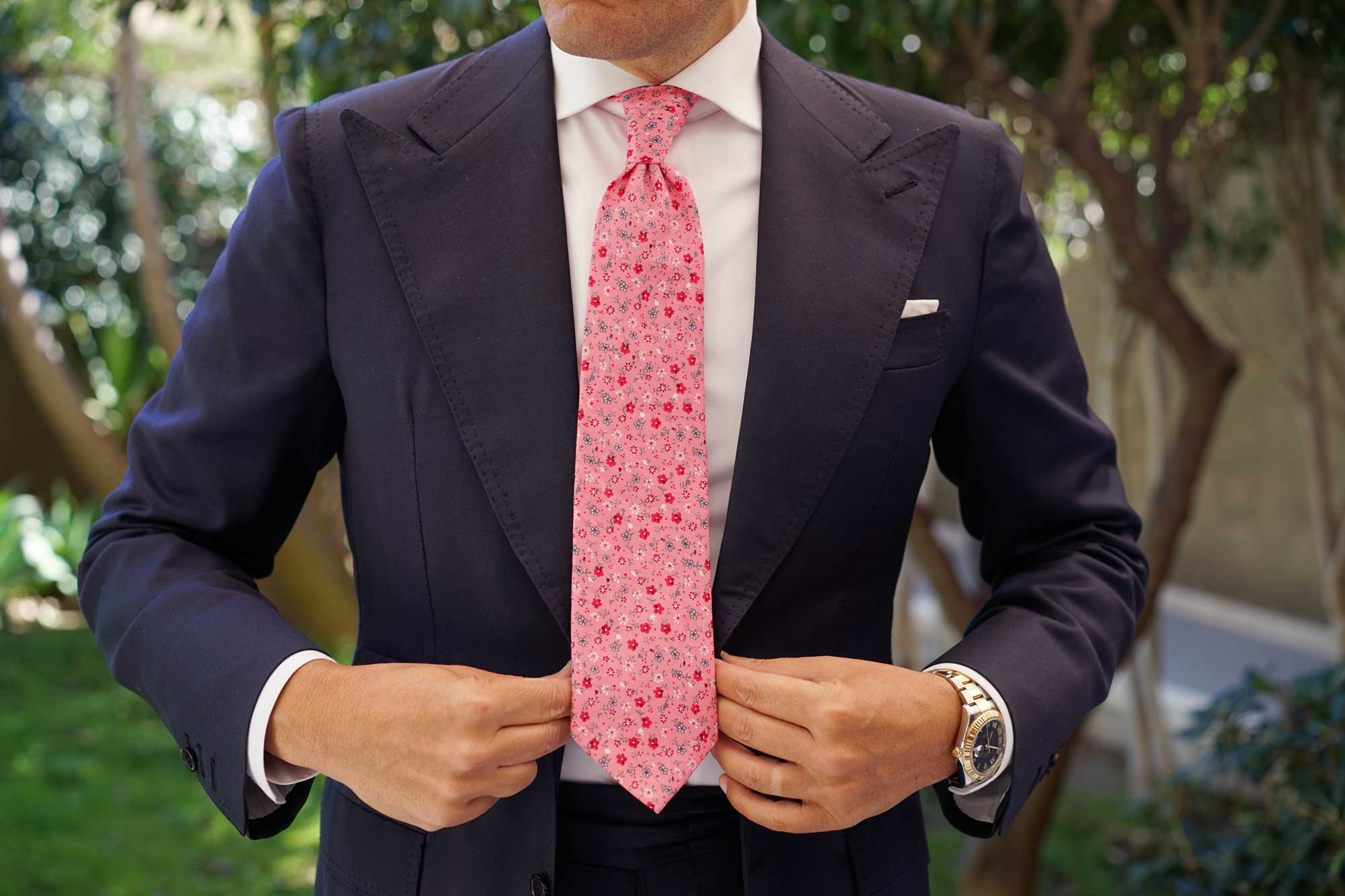 Flamenco Pink Floral Necktie