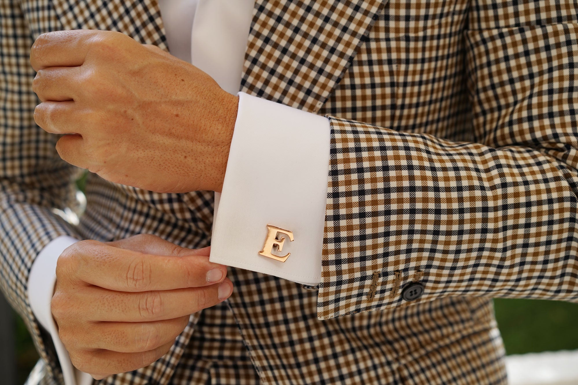 Rose Gold Letter E Cufflinks