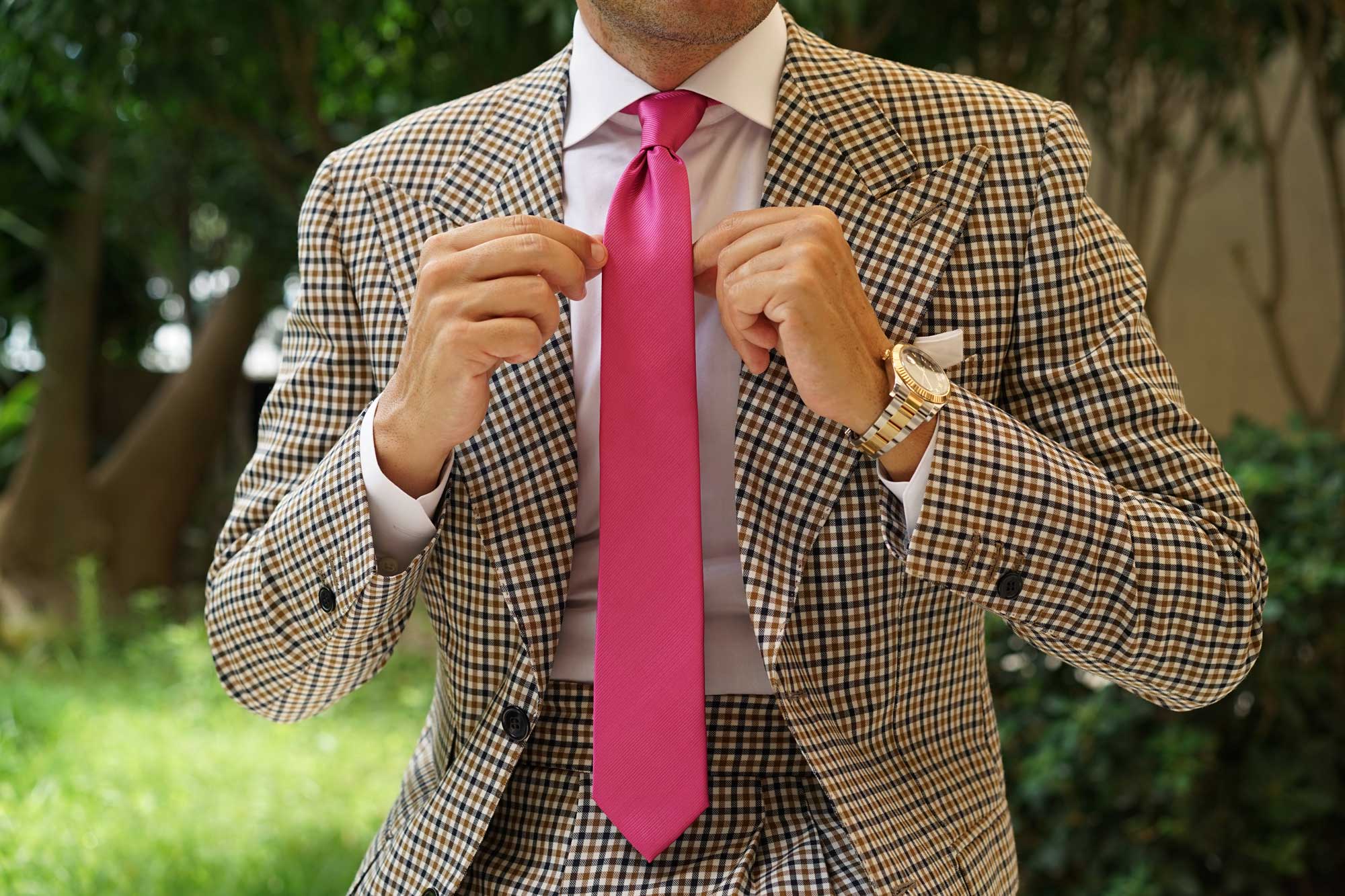 Fuchsia Pink Twill Skinny Tie