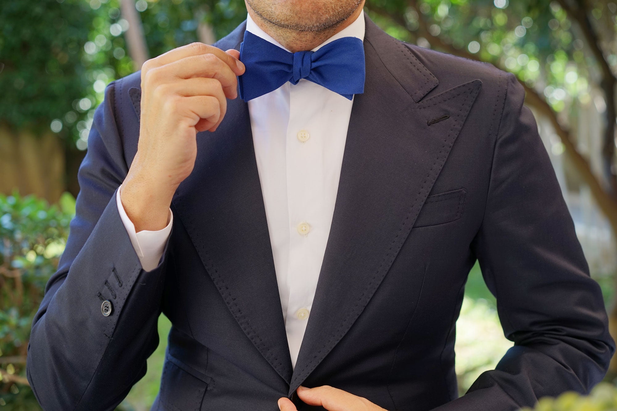 Cobalt Blue Linen Self Bow Tie