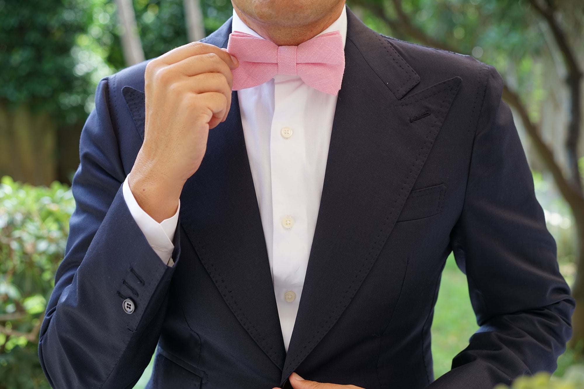 Tickled Pink Chevron Linen Bow Tie