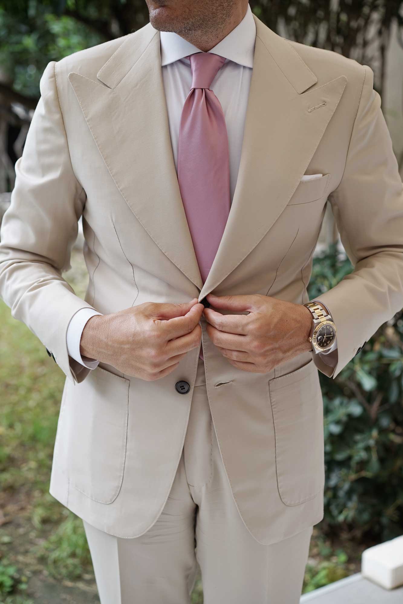 Dusty Rose Pink Satin Necktie