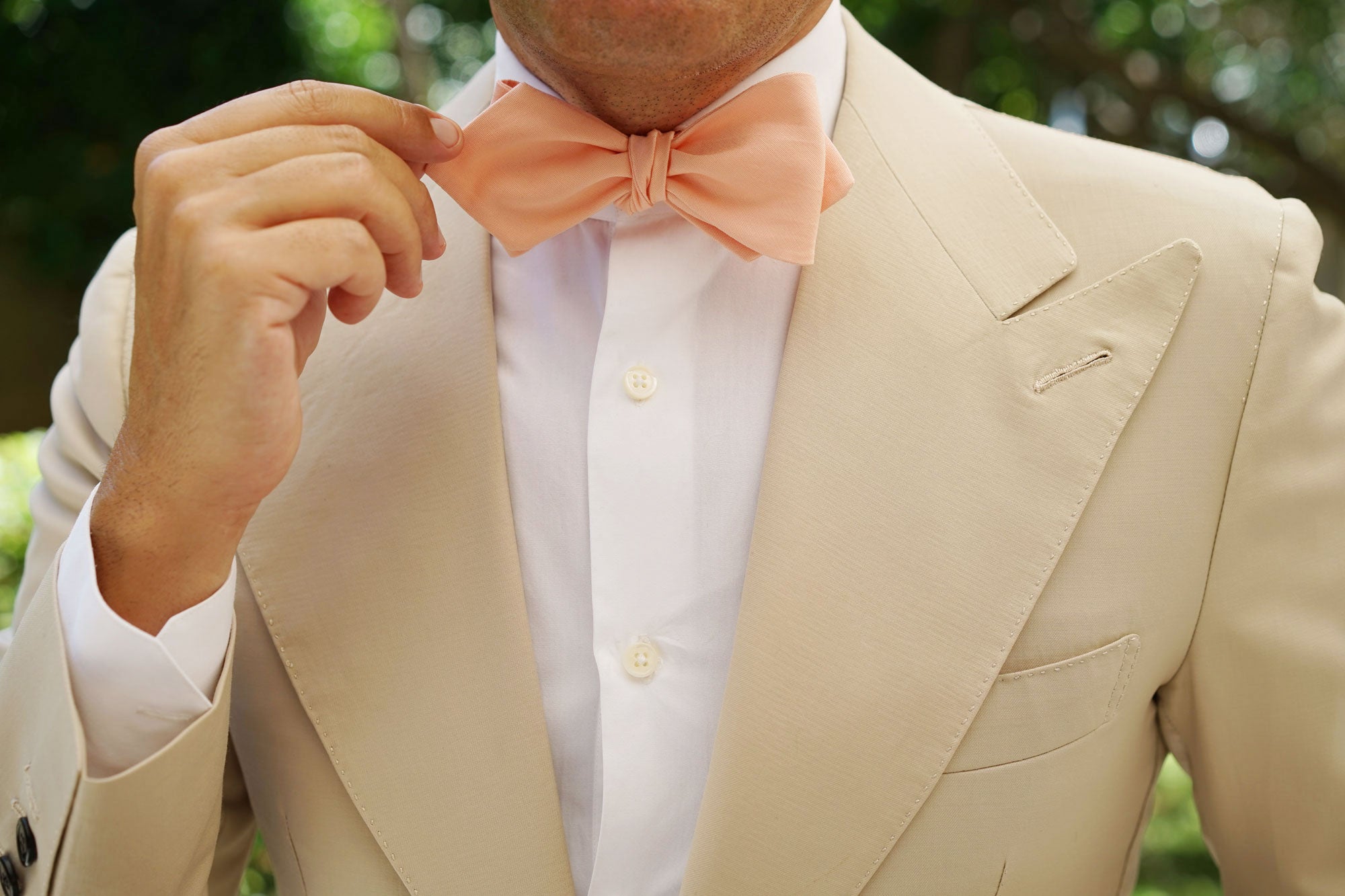 Peach Cotton Self Tie Diamond Bow Tie