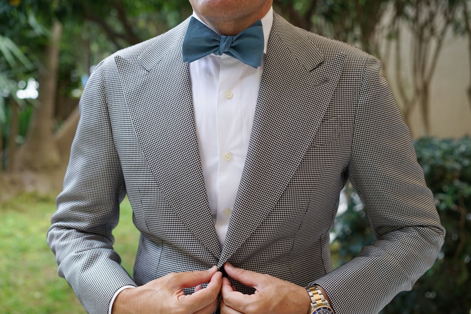 Dusty Teal Blue Linen Self Bow Tie