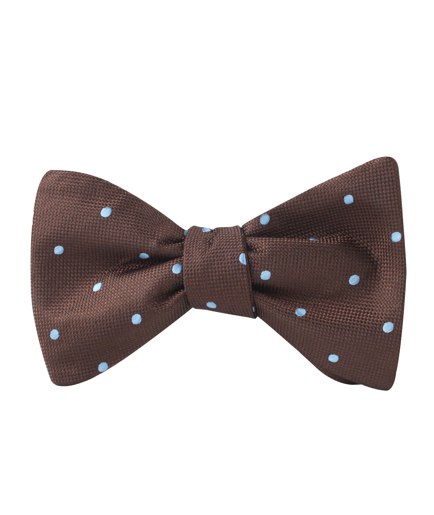 Brown on Blue Polkadot Self Bow Tie