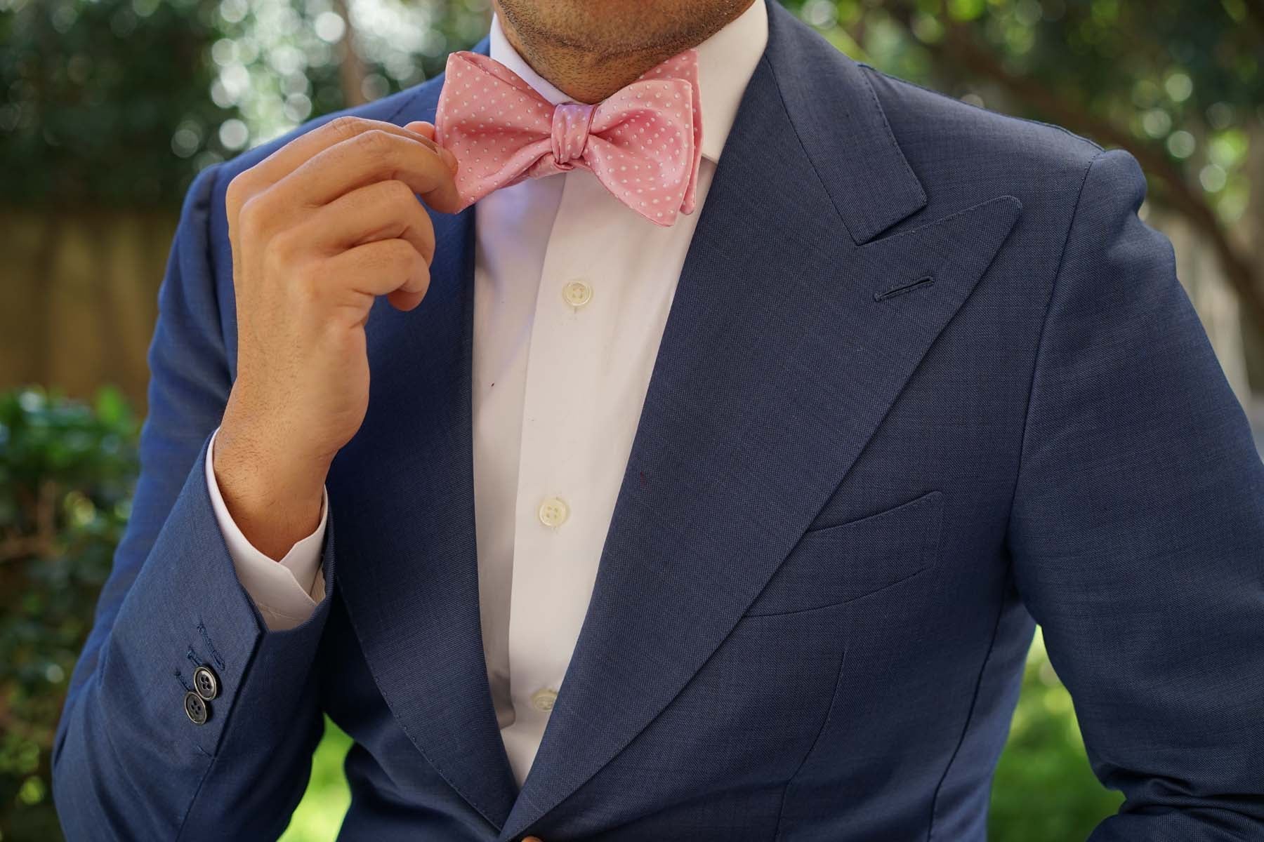 Rose Pink Mini Polka Dots Self Bow Tie