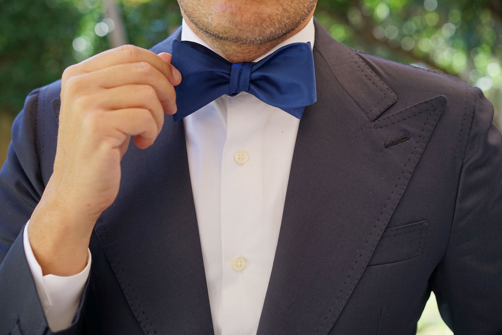 Ultramarine Classic Navy Blue Weave Self Bow Tie