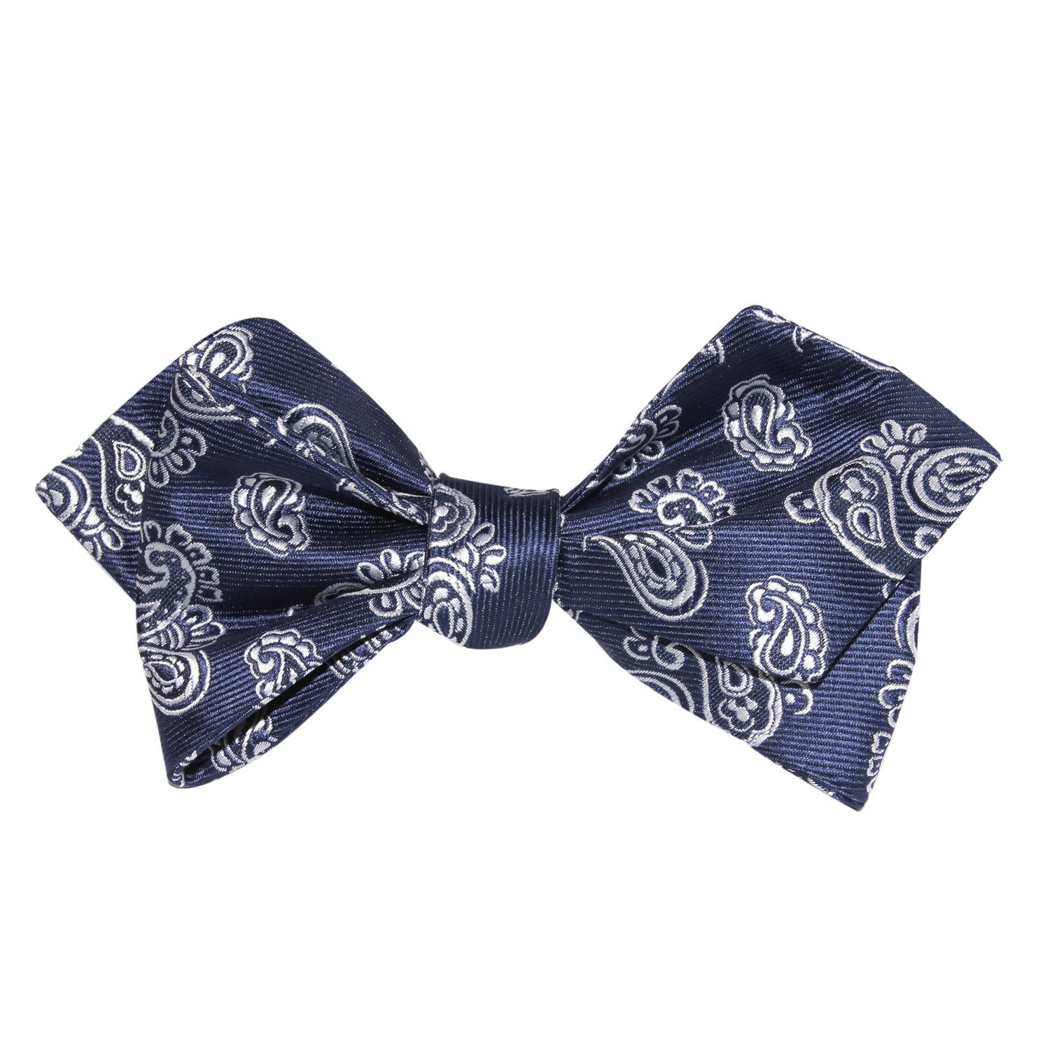 Paisley Navy Blue Self Tie Diamond Tip Bow Tie