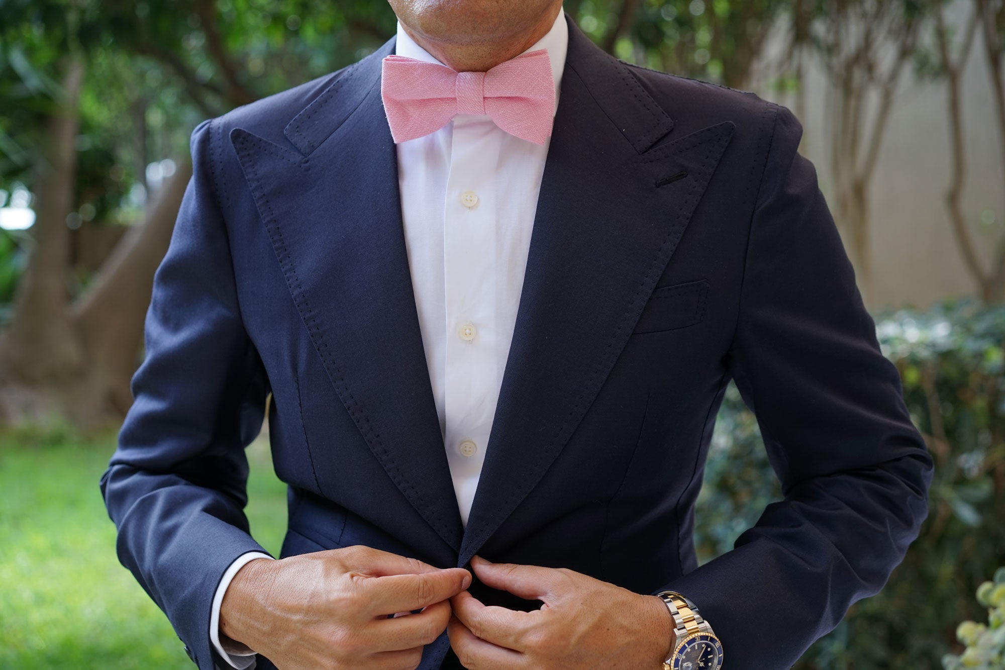 Tickled Pink Chevron Linen Bow Tie