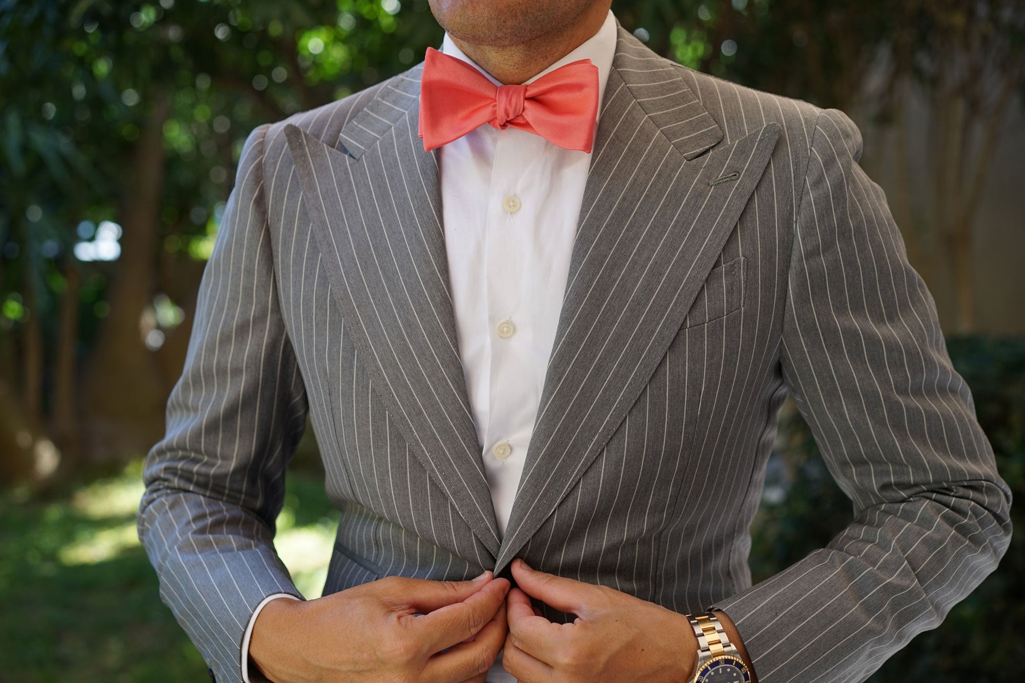 Coral Reef Satin Self Bow Tie