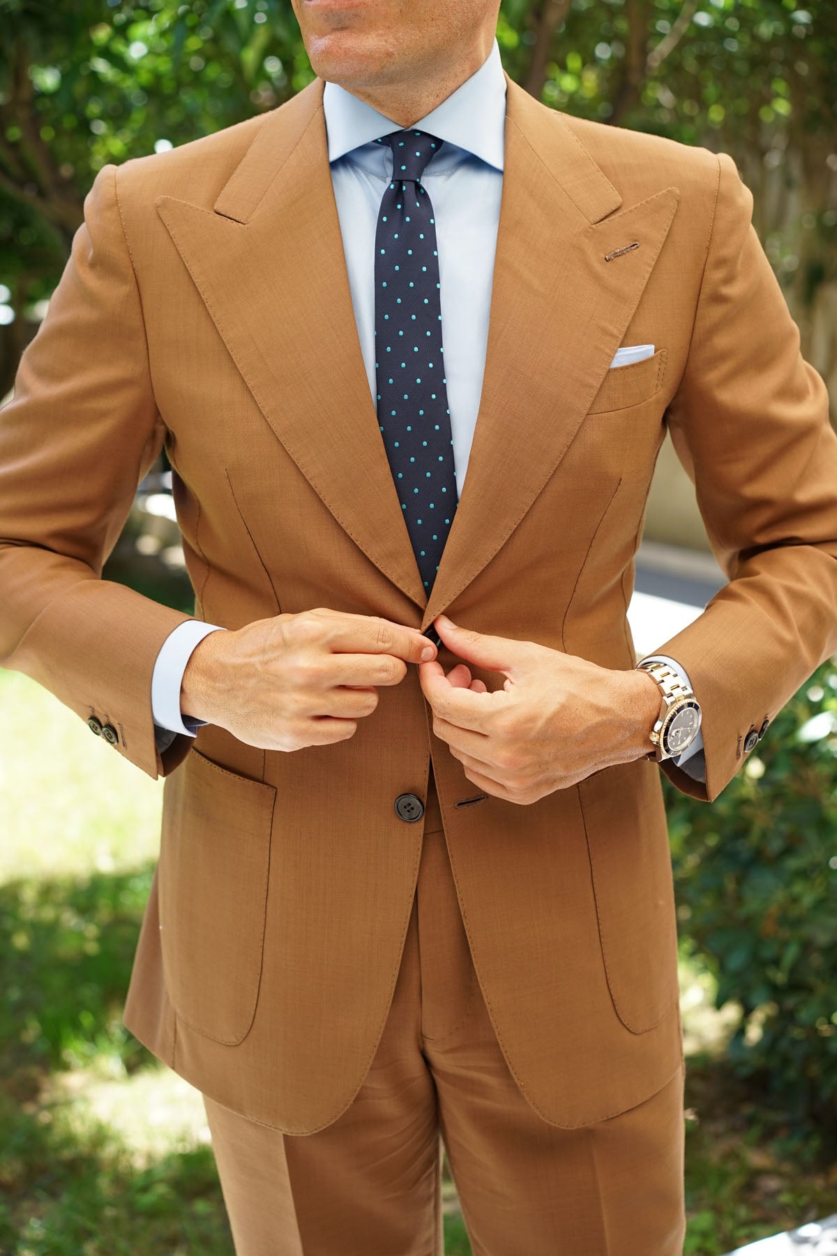 Navy Blue with Mint Green Polka Dots Skinny Tie