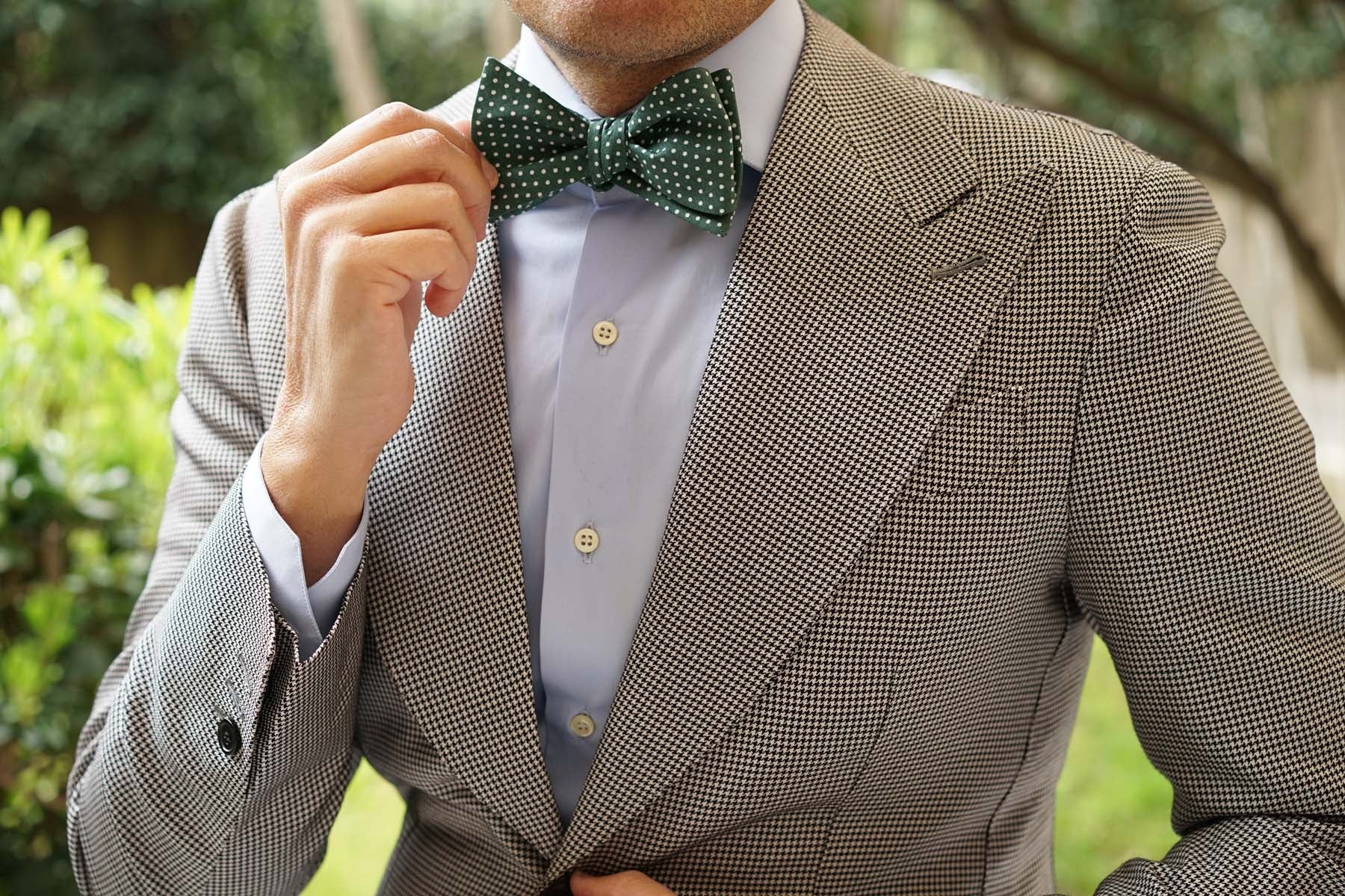 Olive Green Polka Dot Cotton Self Bow Tie