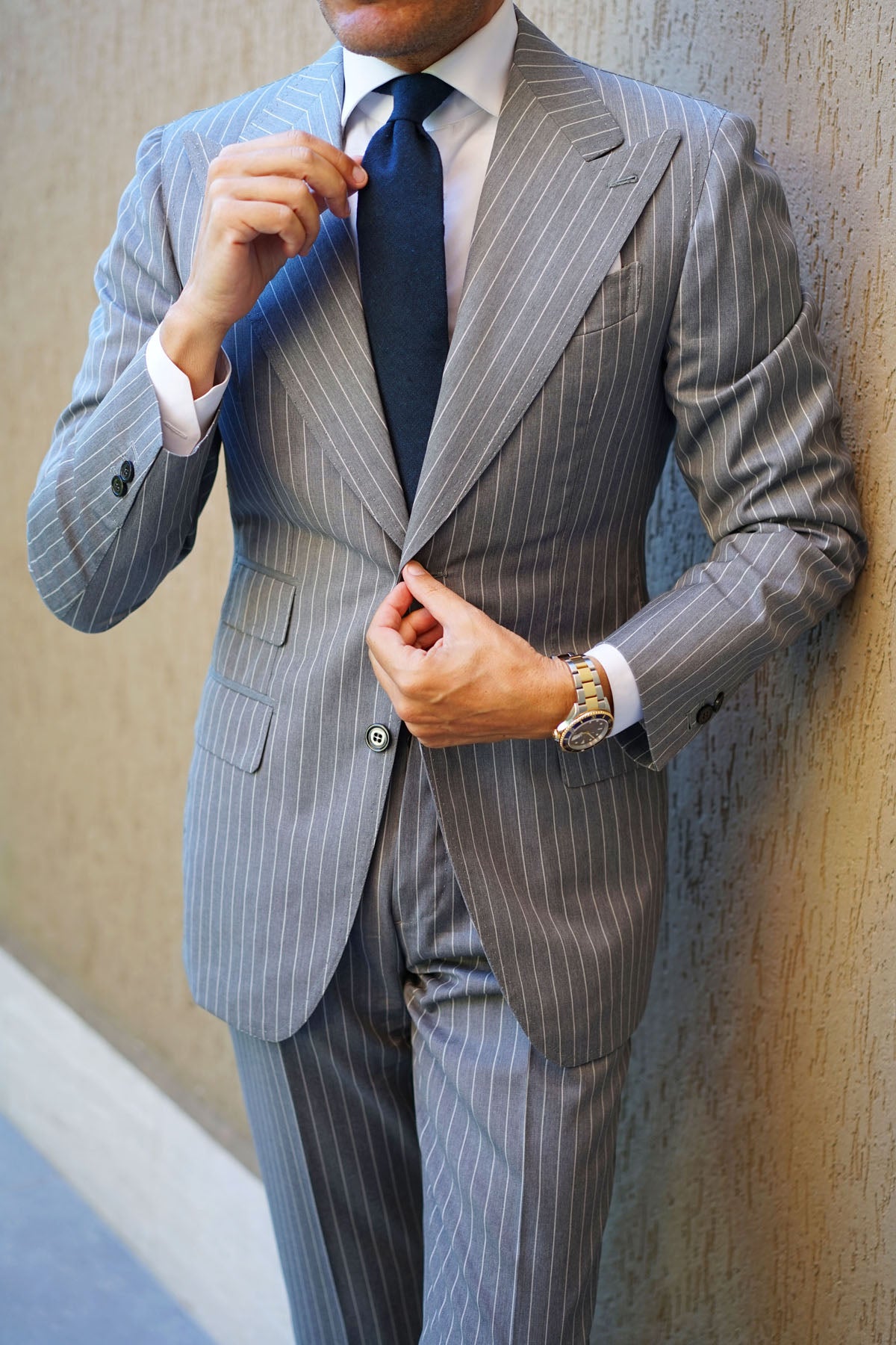 Don Quixote Navy Textured Linen Tie