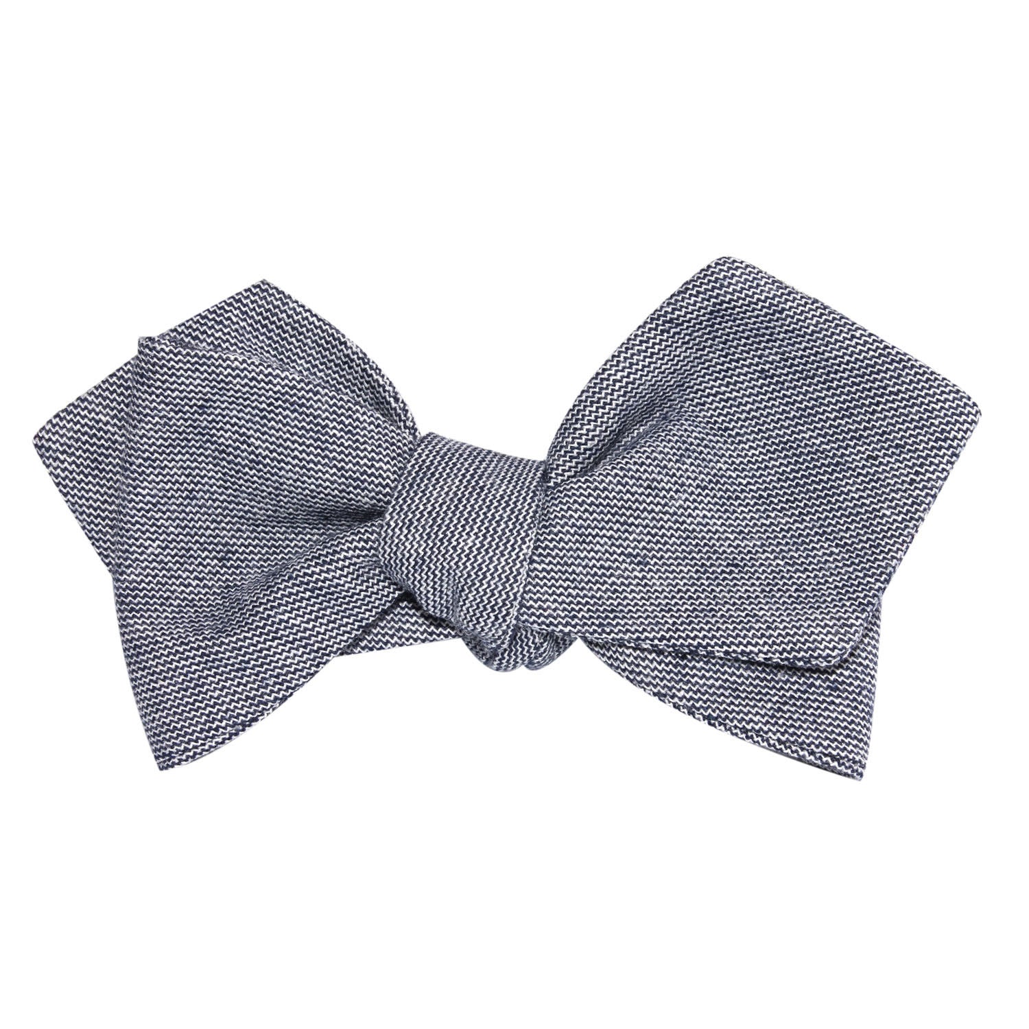 Navy Blue Zig Zag Linen Self Tie Diamond Tip Bow Tie