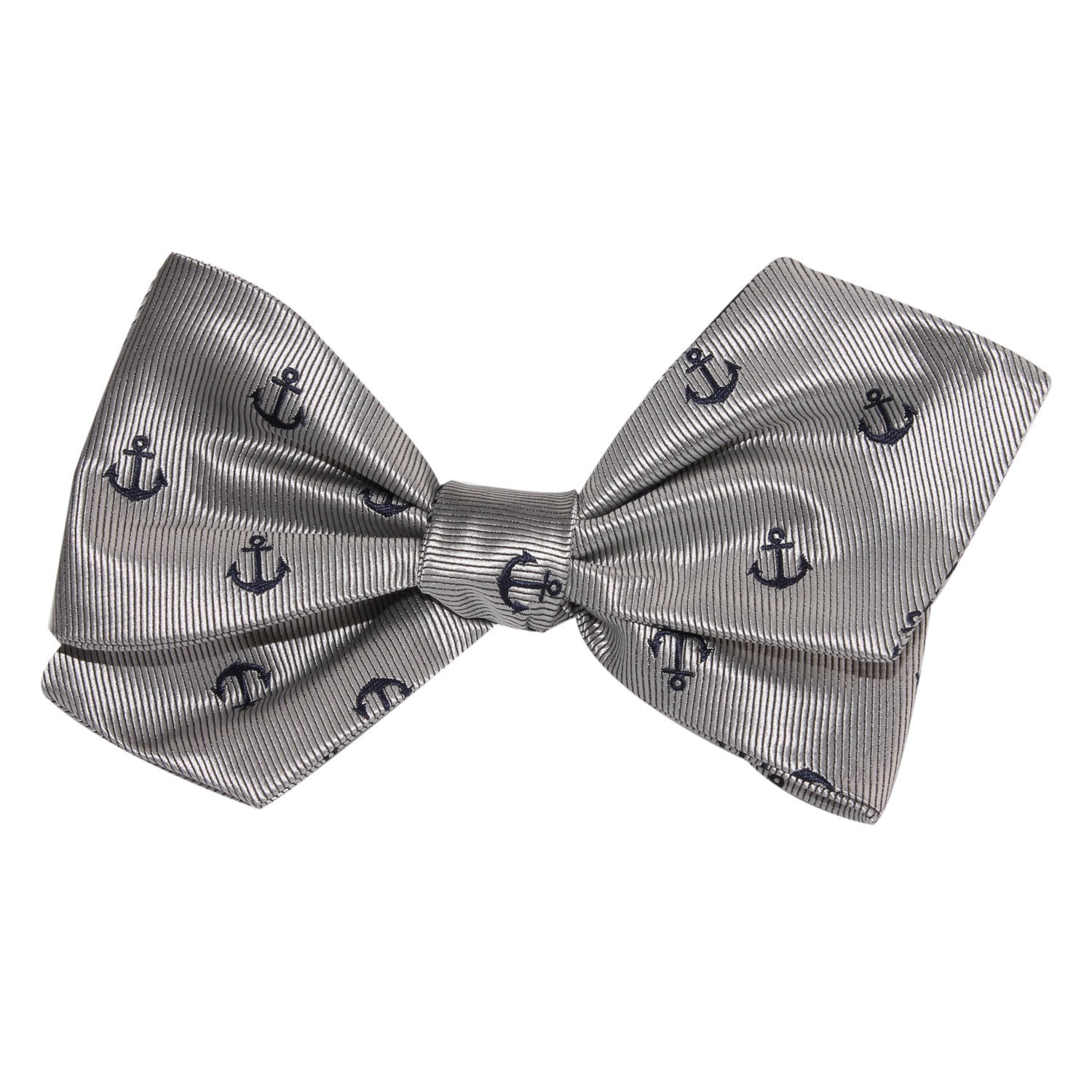 The OTAA Light Grey with Navy Blue Anchors Self Tie Diamond Tip Bow Tie