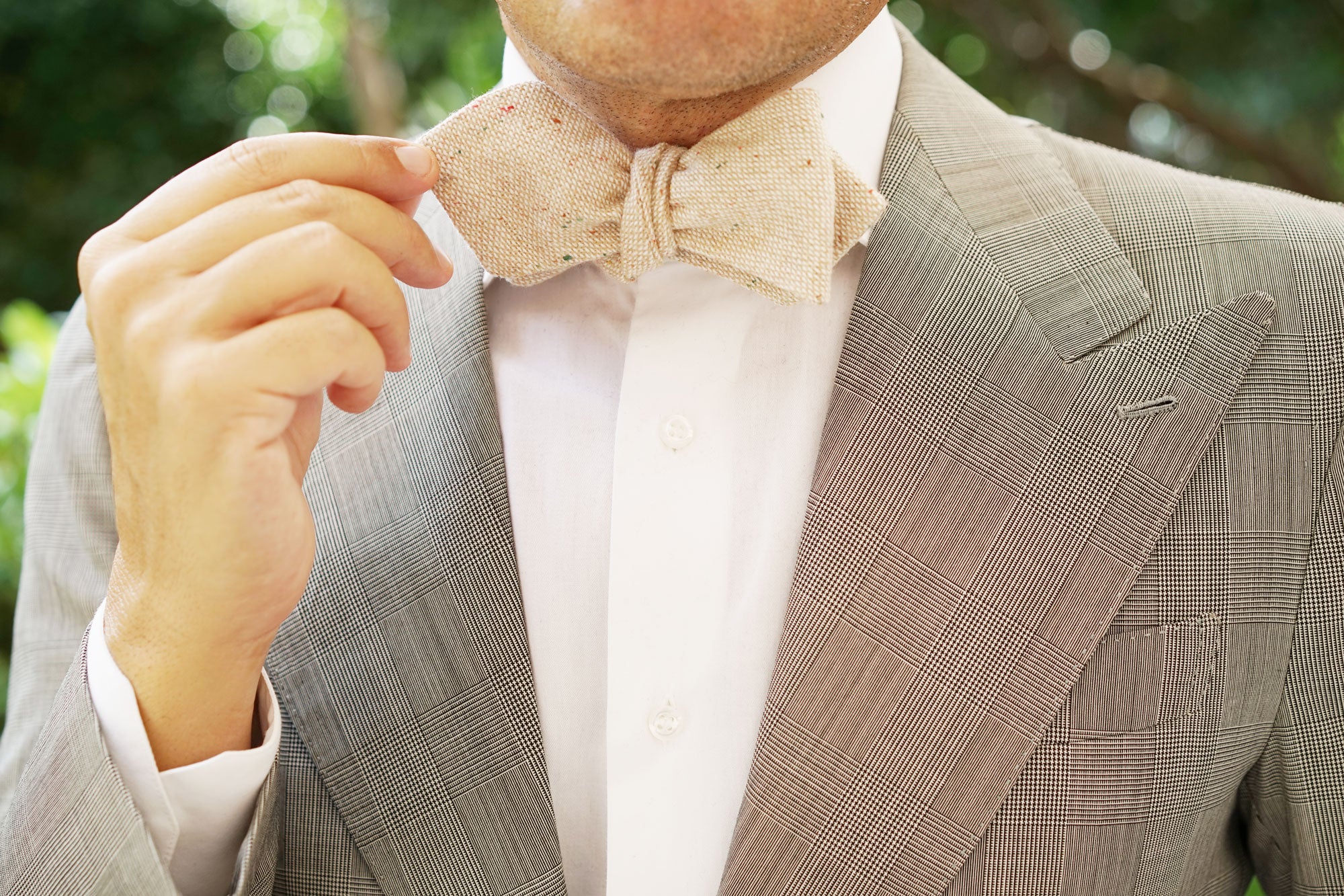 Khaki Sharkskin Diamond Self Bow Tie