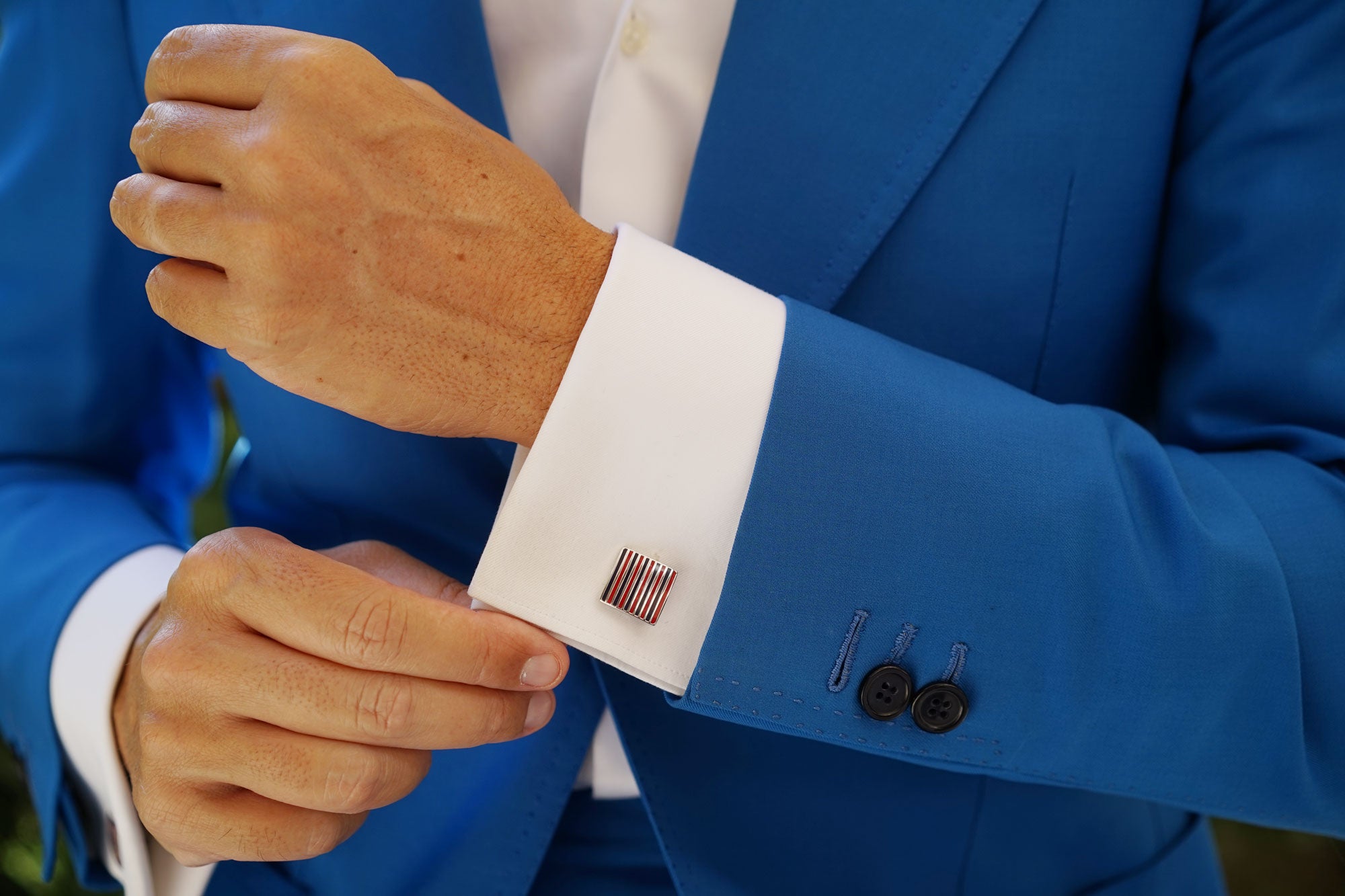 Navy Blue and Maroon Pinstripe Cufflinks